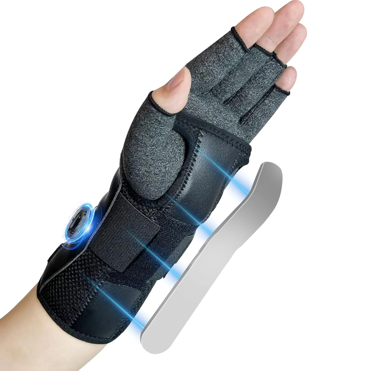 مچ بند تونل کارپال با دستگیره قابل تنظیم و آتل آلومینیومی | دستکش فشاری برای تاندونیت، رگ به رگ شدن، آرتروز، تسکین درد - مناسب دست راست/چپ، استفاده ورزشی و روزانه (1 عدد)