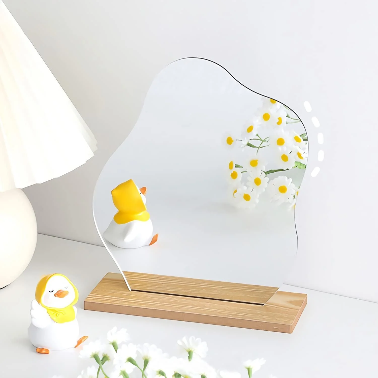 آینه آرایشی اکرلیک ZHIQIN بدون قاب، آینه رومیزی تزئینی با پایه چوبی، آینه رومیزی نامنظم و زیبا برای اتاق خواب، خانه و دکور اتاق - طرح ابر