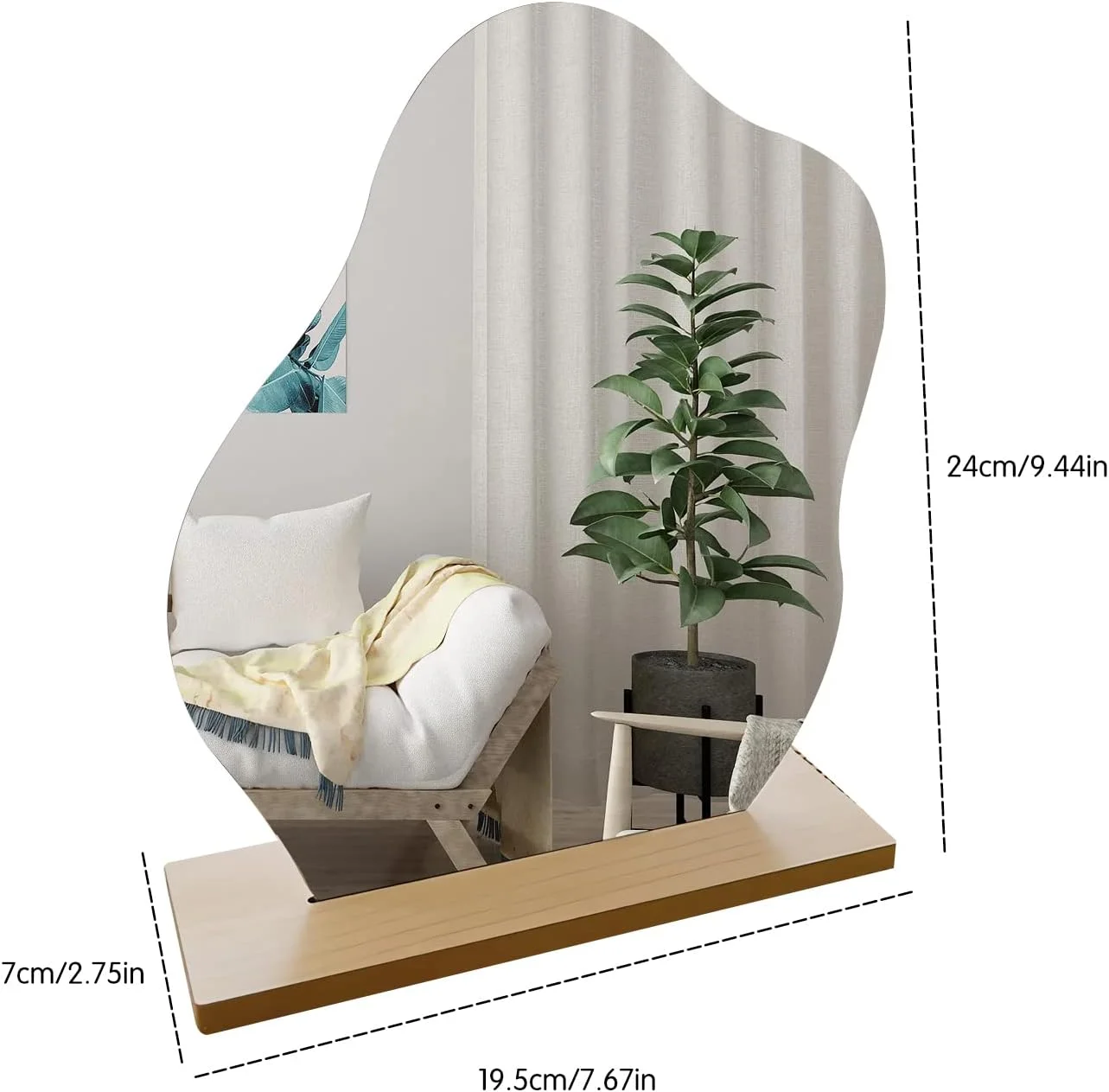 آینه آرایشی اکرلیک ZHIQIN بدون قاب، آینه رومیزی تزئینی با پایه چوبی، آینه رومیزی نامنظم و زیبا برای اتاق خواب، خانه و دکور اتاق - طرح ابر