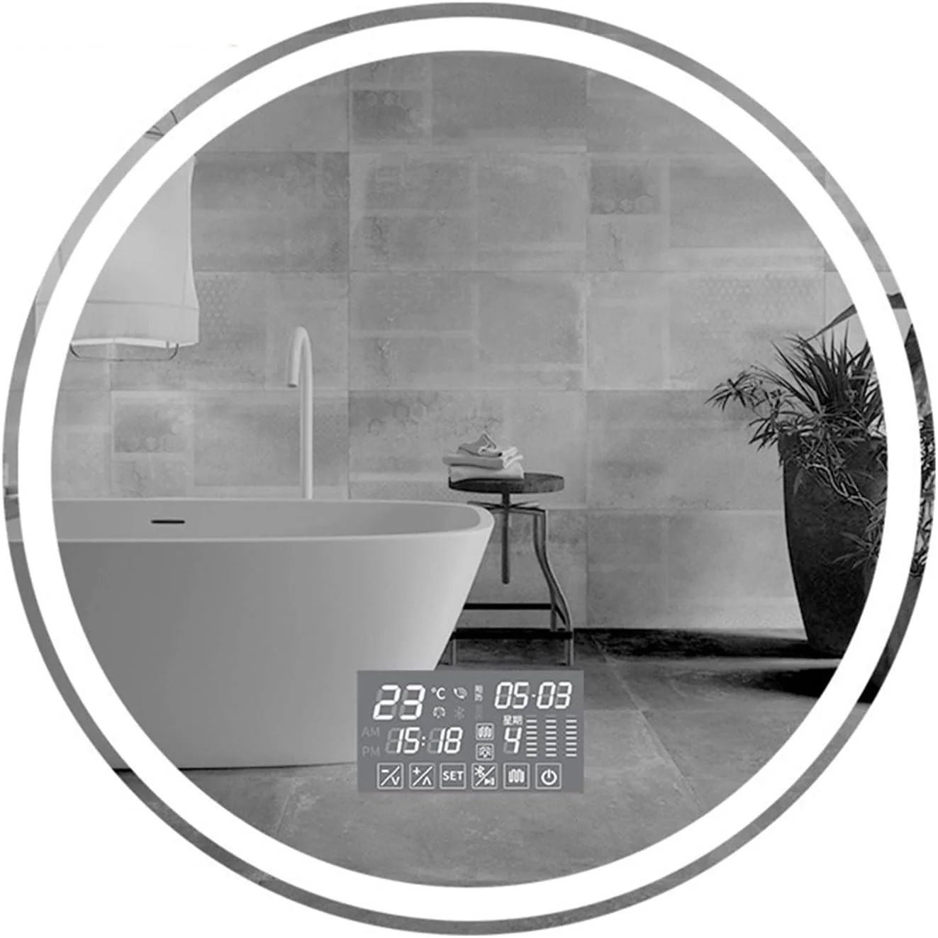 آینه دستشویی YYVVBBF، آینه گرد نورانی LED دیواری برای روشویی، آینه هوشمند دستشویی