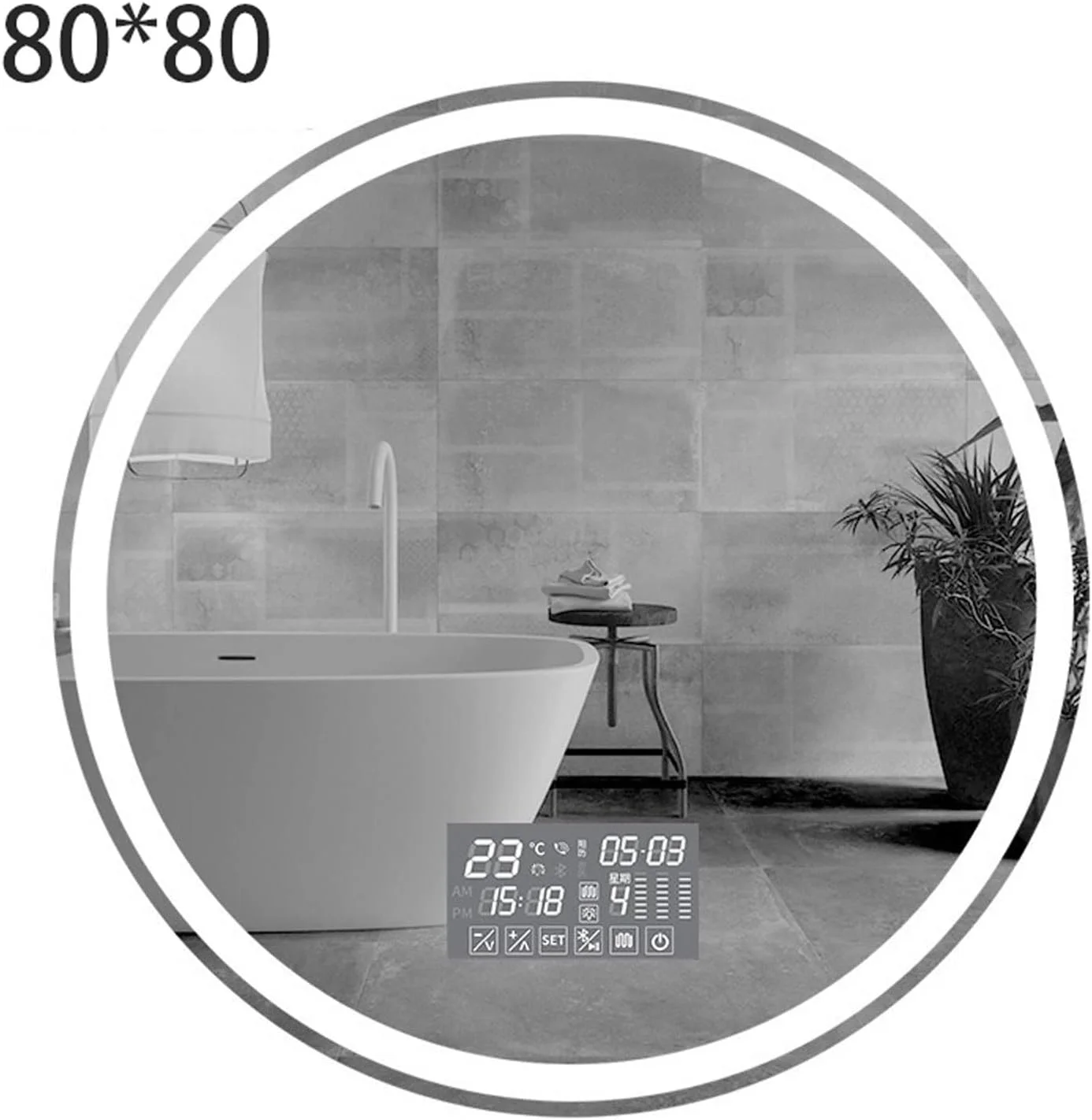 آینه دستشویی YYVVBBF، آینه گرد نورانی LED دیواری برای روشویی، آینه هوشمند دستشویی