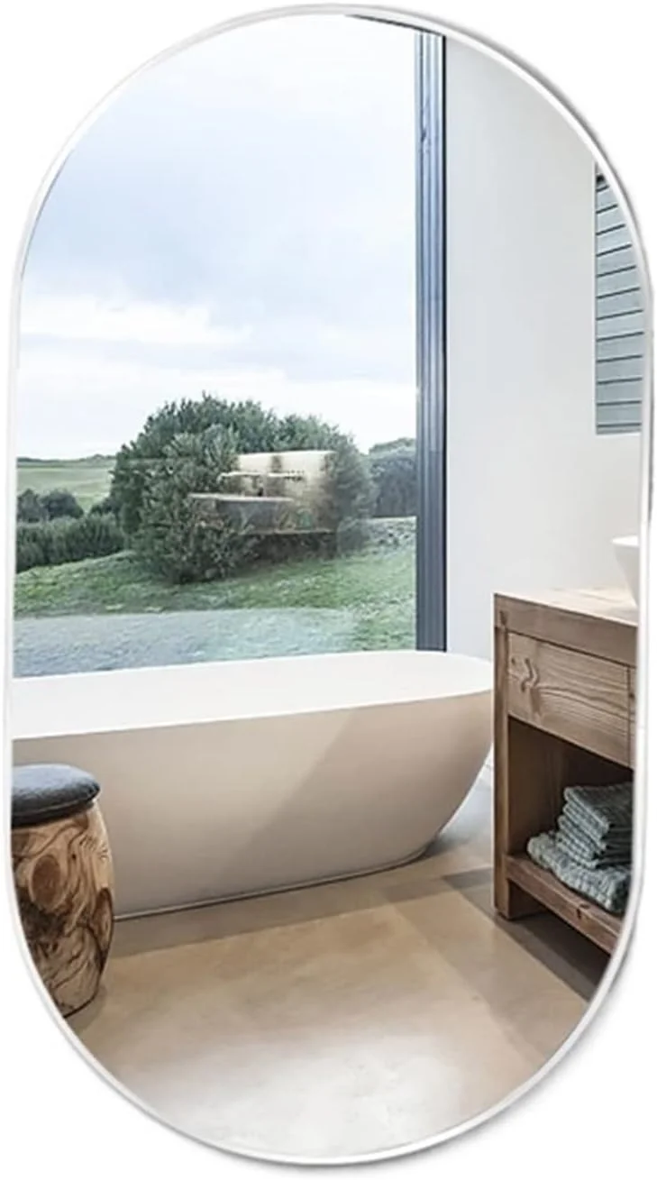 آینه حمام YYVVBBF آینه قدی مناسب روشویی، حمام، توالت بزرگ، طرح بیضی (سفید)