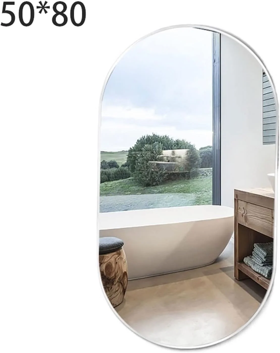 آینه حمام YYVVBBF آینه قدی مناسب روشویی، حمام، توالت بزرگ، طرح بیضی (سفید)