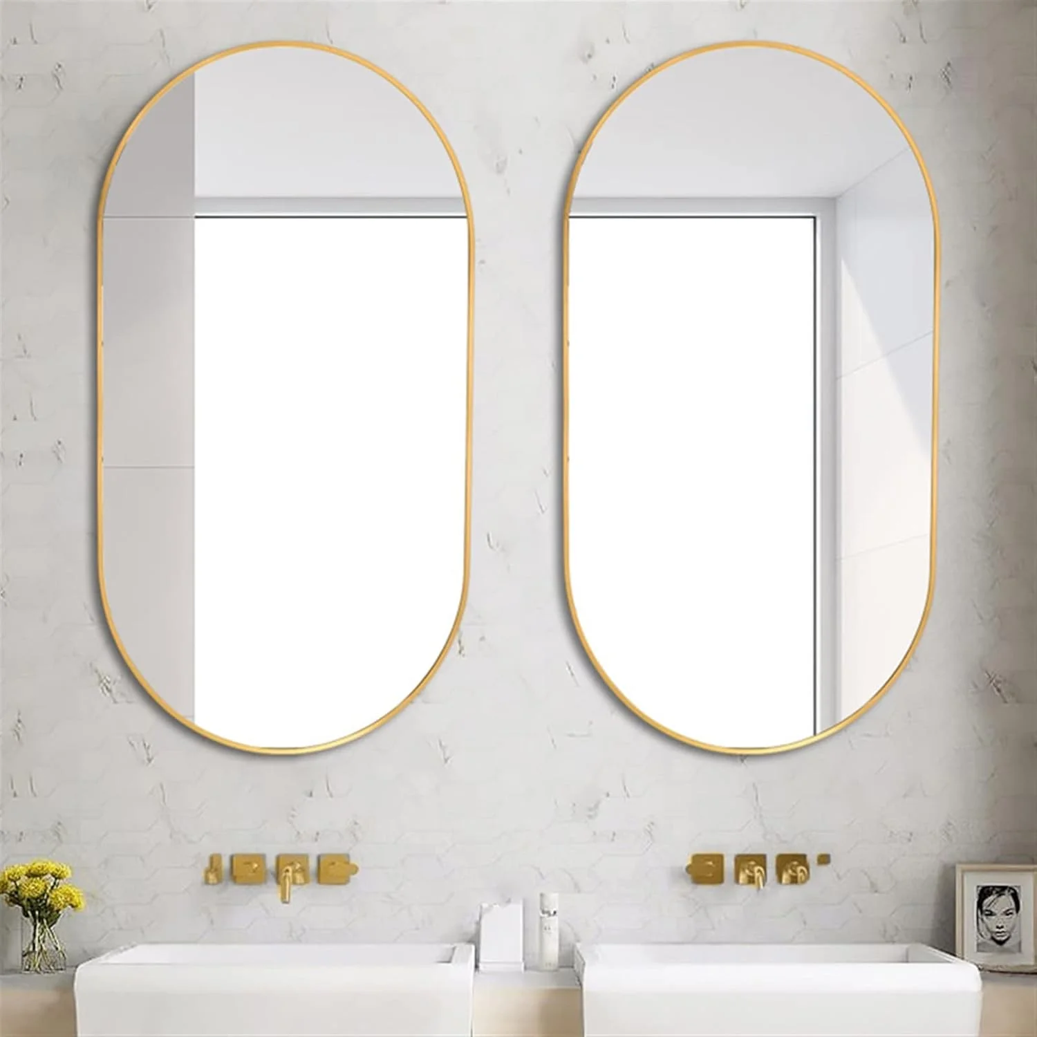 آینه حمام YYVVBBF آینه قدی مناسب روشویی، حمام، توالت بزرگ، طرح بیضی (سفید)