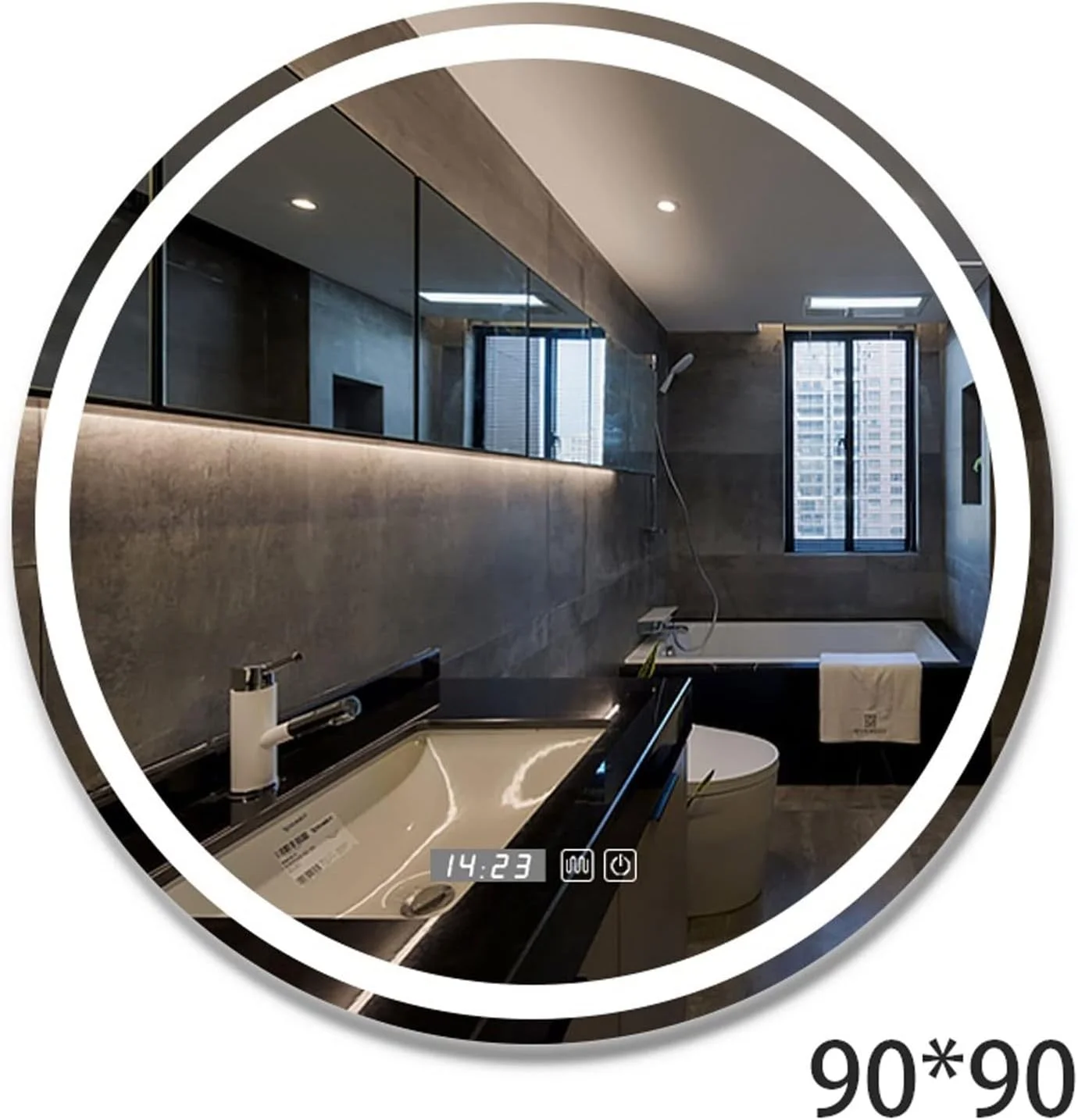 آینه حمام YYVVBBF، آینه آرایشی روشویی، آینه بزرگ بدون قاب مشکی گرد، آینه آرایشی حمام
