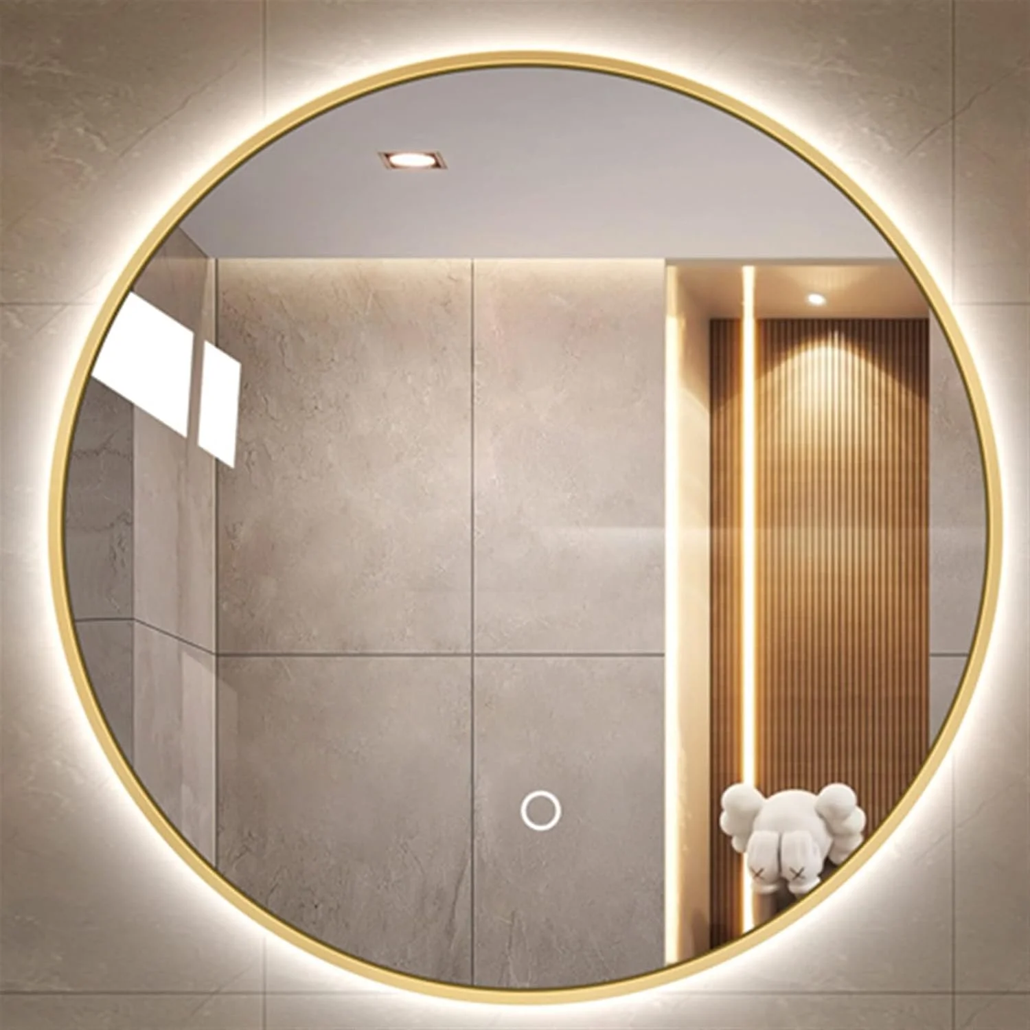 آینه حمام YYVVBBF آینه لمسی آویز چراغ دار آینه روشویی طلایی بدون بخار گرد