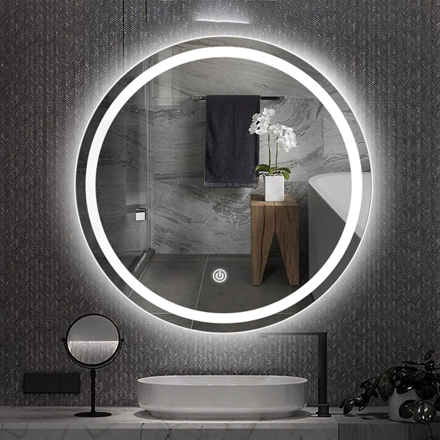 آینه حمام YYVVBBF، آینه آرایشی روشویی، آینه بزرگ بدون قاب مشکی گرد، آینه آرایشی حمام