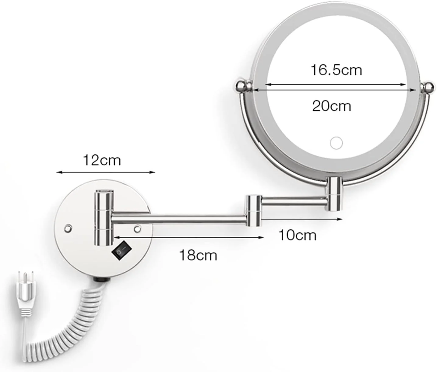 آینه آرایشی YYVVBBF برای حمام با دوشاخه، آینه بزرگنمایی تاشو با لامپ دیواری، آینه دو طرفه لمسی با نور قابل تنظیم برای حمام