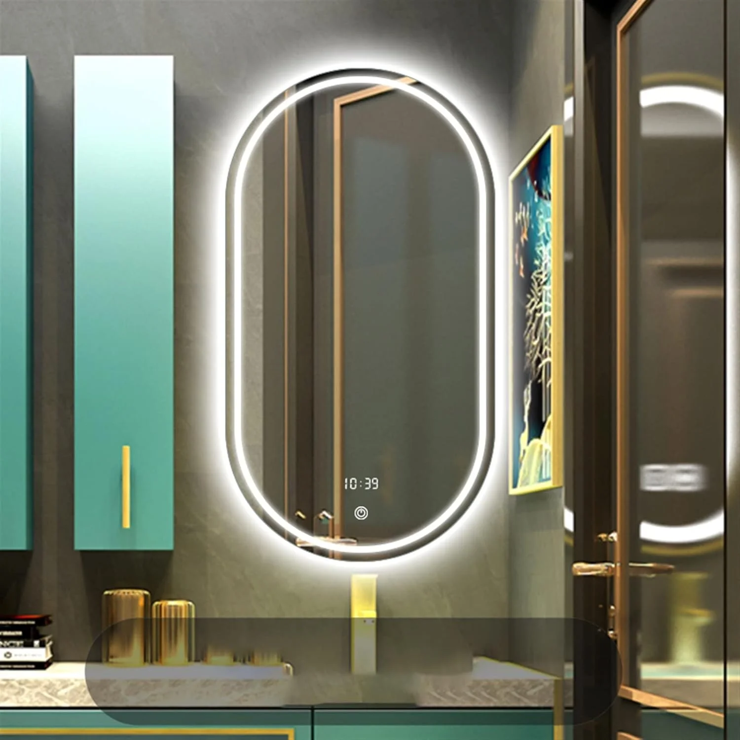 آینه حمام YYVVBBF طرح بیضی مناسب اتاق خواب و آرایش با طراحی نور پس زمینه