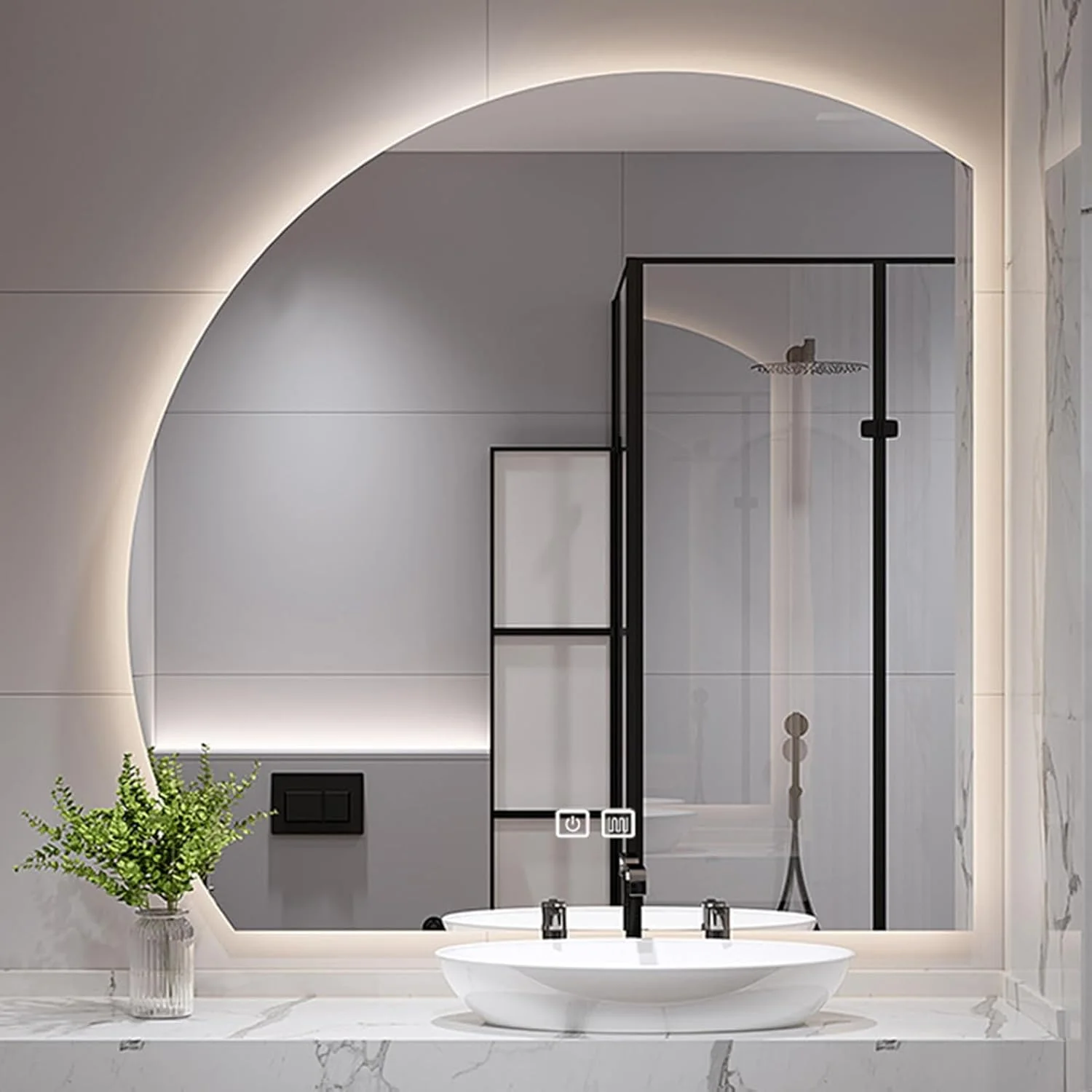 آینه نیم دایره ای حمام YVYKFZD، آینه آویز روشویی، آینه دیواری LED نامنظم ضد مه و نورپردازی شده، آینه قدی تزئینی با قابلیت تنظیم نور در 3 رنگ (رنگ: L، سایز: 44 اینچ/110 سانتی متر)