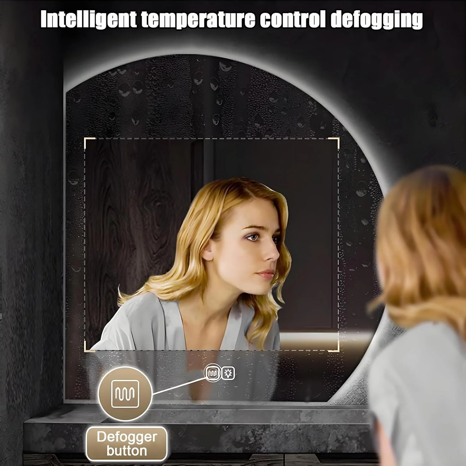 آینه نیم دایره ای حمام YVYKFZD، آینه روشویی LED بدون قاب، آینه دیواری نیمه ماه ضد مه، آینه تزئینی با قابلیت تنظیم نور در 3 رنگ، کلید لمسی (برش زیر سمت راست، 70 سانتی متر / 28 اینچ)