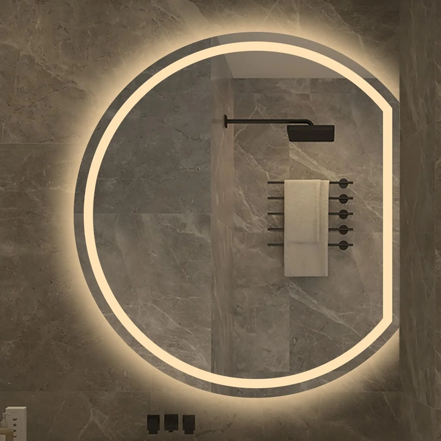 آینه حمام نیم دایره YVYKFZD، آینه روشویی LED ضد مه، آینه دیواری نامنظم نیمه ماه، آینه تمام قد با قابلیت تنظیم 3 رنگ و کلید لمسی (رنگ: L 1، اندازه: 32"x29"/80x72cm)