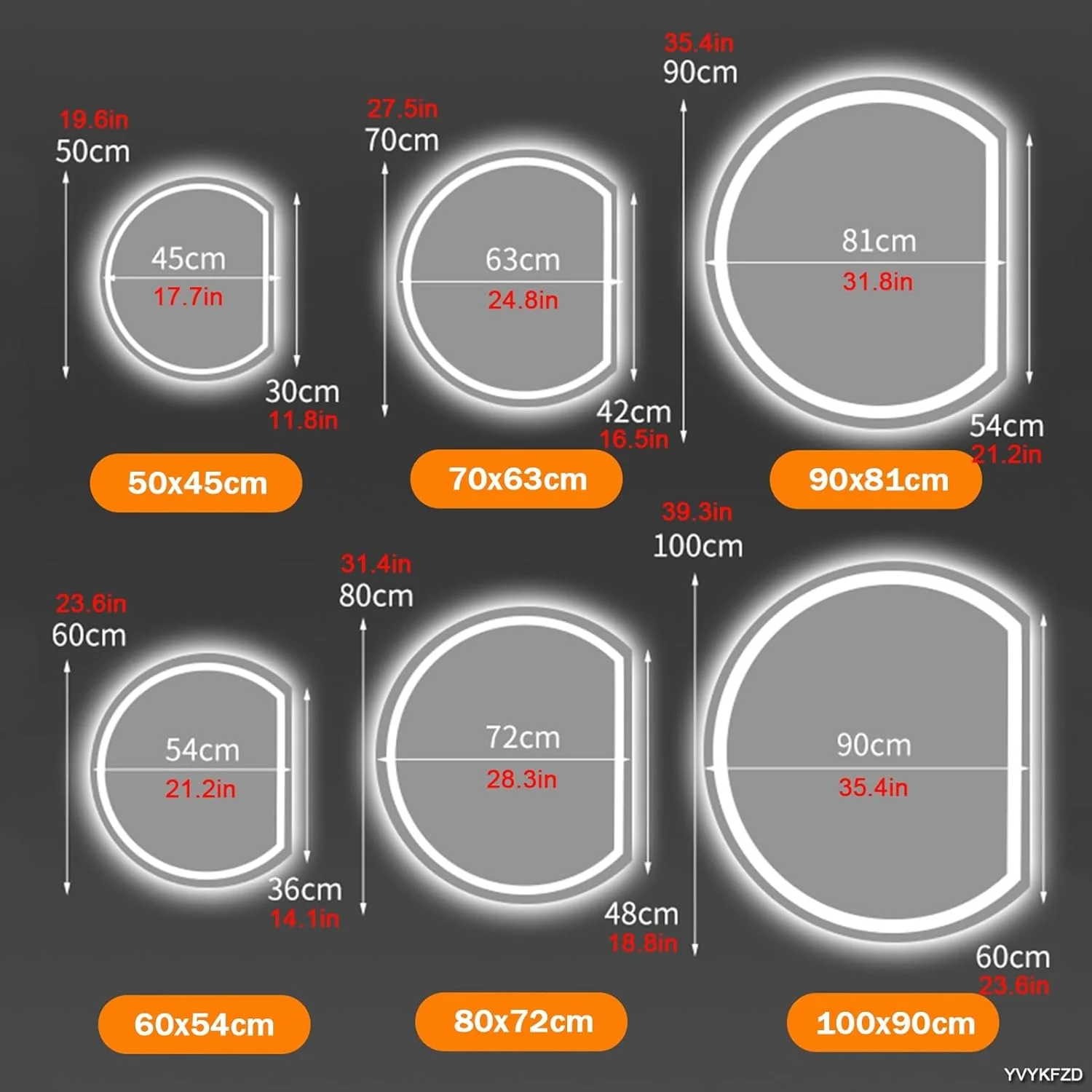آینه حمام نیم دایره YVYKFZD، آینه روشویی LED ضد مه، آینه دیواری نامنظم نیمه ماه، آینه تمام قد با قابلیت تنظیم 3 رنگ و کلید لمسی (رنگ: L 1، اندازه: 32"x29"/80x72cm) آینه حمام نیم دایره YVYKFZD، آینه روشویی LED ضد مه، آینه دیواری نامنظم نیمه ماه، آینه تمام قد با قابلیت تنظیم 3 رنگ و کلید لمسی (رنگ: L 1، اندازه: 32"x29"/80x72cm)