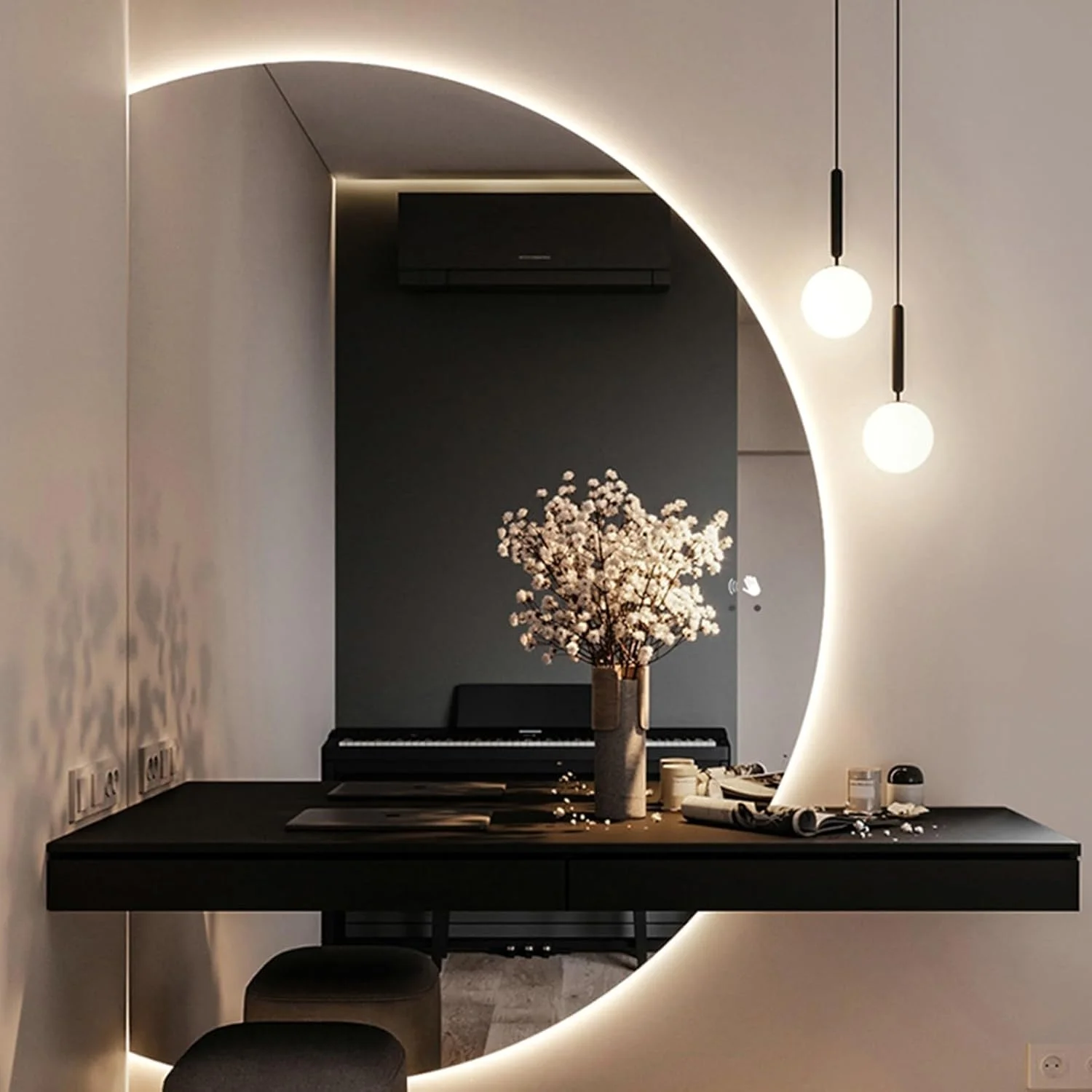 آینه حمام نیم دایره YVYKFZD، آینه روشویی LED با نور پس زمینه، آینه دیواری نامنظم نیمه ماه آویز، آینه تمام قد ضد مه (رنگ: برش راست، اندازه: 35x) آینه حمام نیم دایره YVYKFZD، آینه روشویی LED با نور پس زمینه، آینه دیواری نامنظم نیمه ماه آویز، آینه تمام قد ضد مه (رنگ: برش راست، اندازه: 35x)