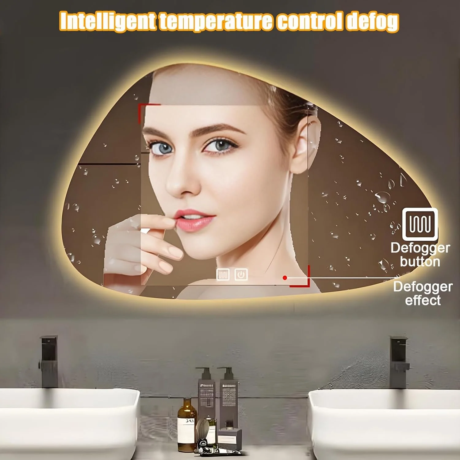 آینه حمام نامنظم YVYKFZD، آینه دیواری روشنایی ضد مه، آینه بزرگ آرایشی با 3 رنگ نور LED، آینه تزئینی بدون قاب با نور پس زمینه، کلید لمسی (60x80 سانتی متر / 23.6 "x31.4")