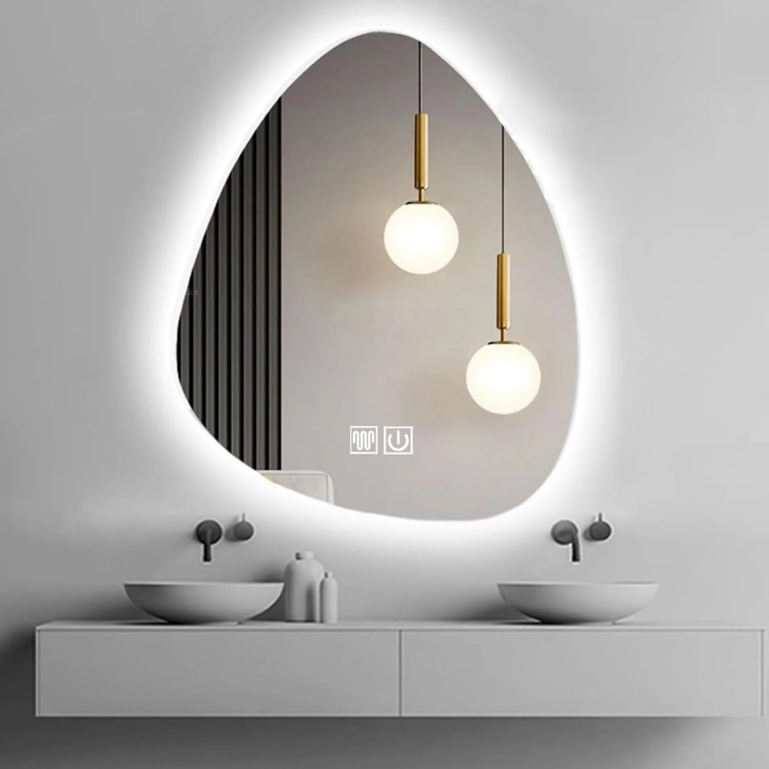 آینه حمام LED نامنظم YVYKFZD، آینه آرایشی قطره اشکی شکل، آینه دیواری سه رنگ با نور قابل تنظیم، آینه تزئینی نور پس زمینه بدون قاب، کلید لمسی (مثبت، 75x100cm/29.5"x39.3")