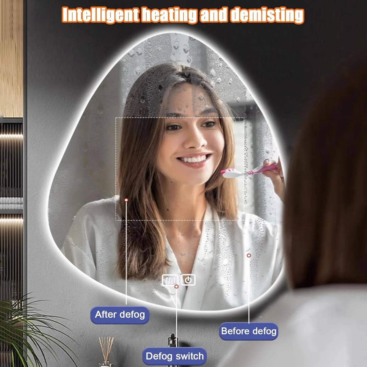 آینه حمام LED نامنظم YVYKFZD، آینه آرایشی قطره اشکی شکل، آینه دیواری سه رنگ با نور قابل تنظیم، آینه تزئینی نور پس زمینه بدون قاب، کلید لمسی (مثبت، 75x100cm/29.5"x39.3")