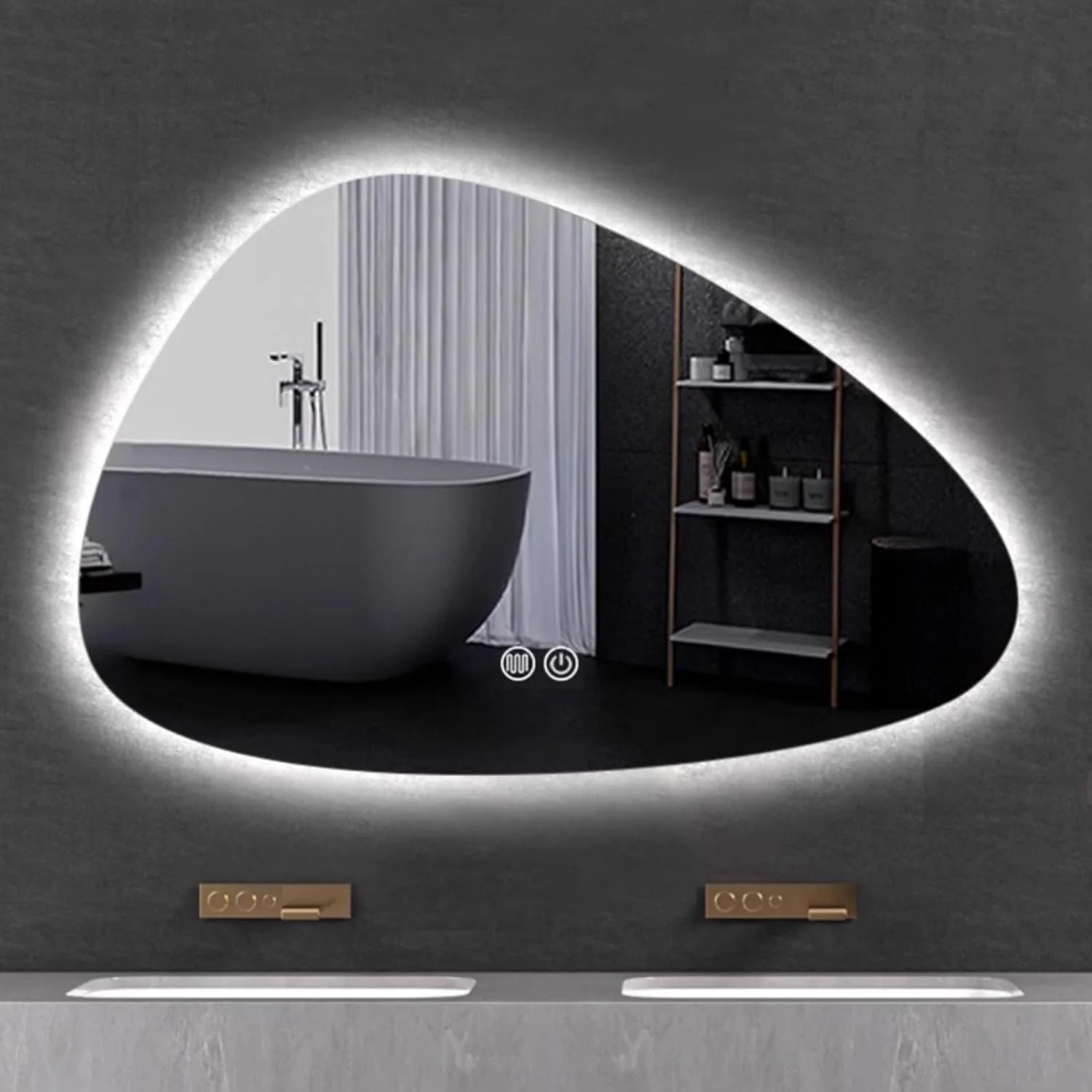 آینه حمام LED نامنظم YVYKFZD، آینه دیواری ضد مه با نورپردازی، آینه آرایشی نامتقارن بزرگ، آینه تزئینی بدون قاب با نور پس زمینه، عملکرد کم نور شونده 3 رنگ (75x120 سانتی متر / 29.5"x47.2")