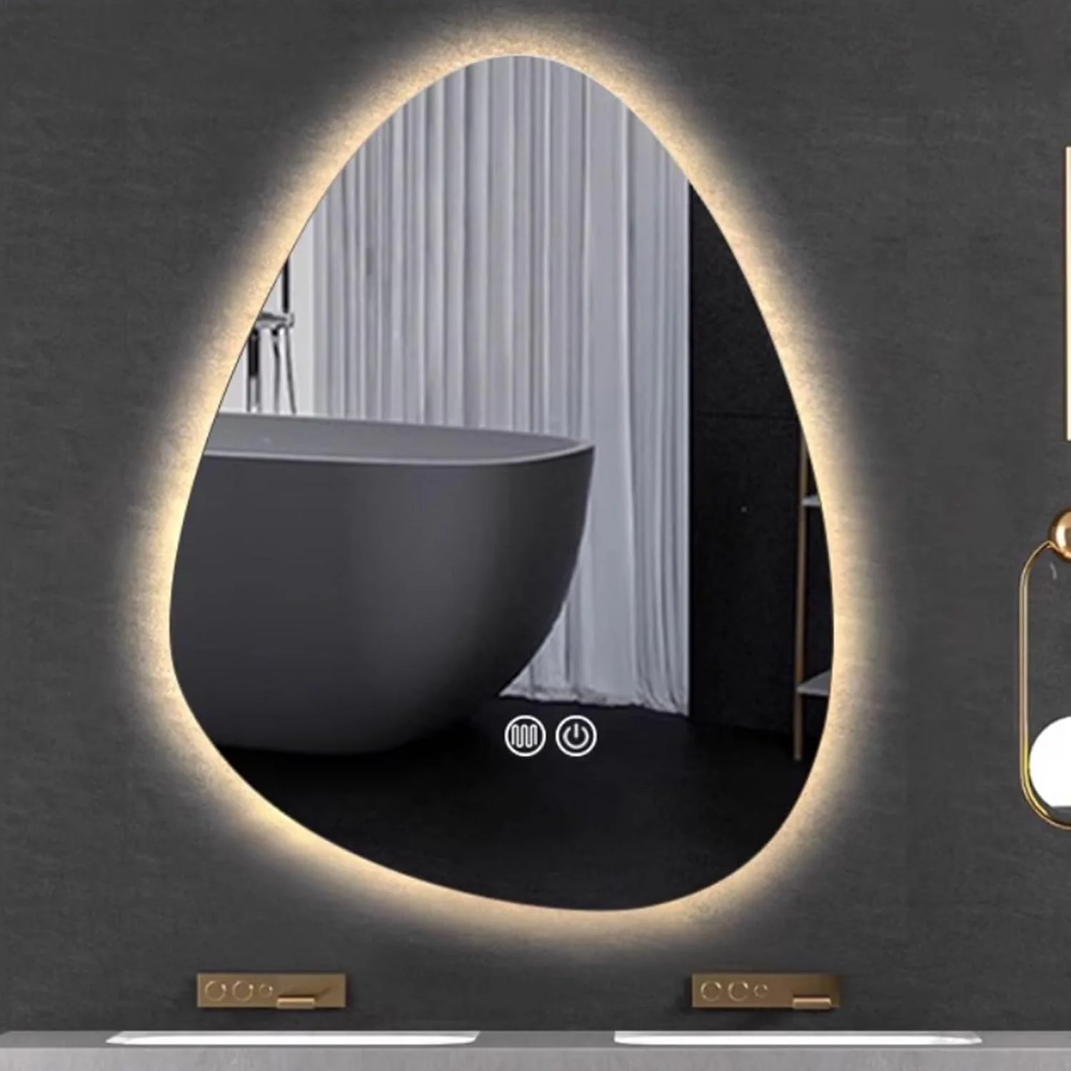 آینه حمام LED نامنظم YVYKFZD، آینه دیواری قطره اشکی شکل، آینه روشویی بدون قاب ضد بخار، آینه تزئینی هوشمند با نور پس زمینه، نور کم نور شونده 3 رنگ (مثبت، 70x90 سانتی متر / 27.5"x35.4")