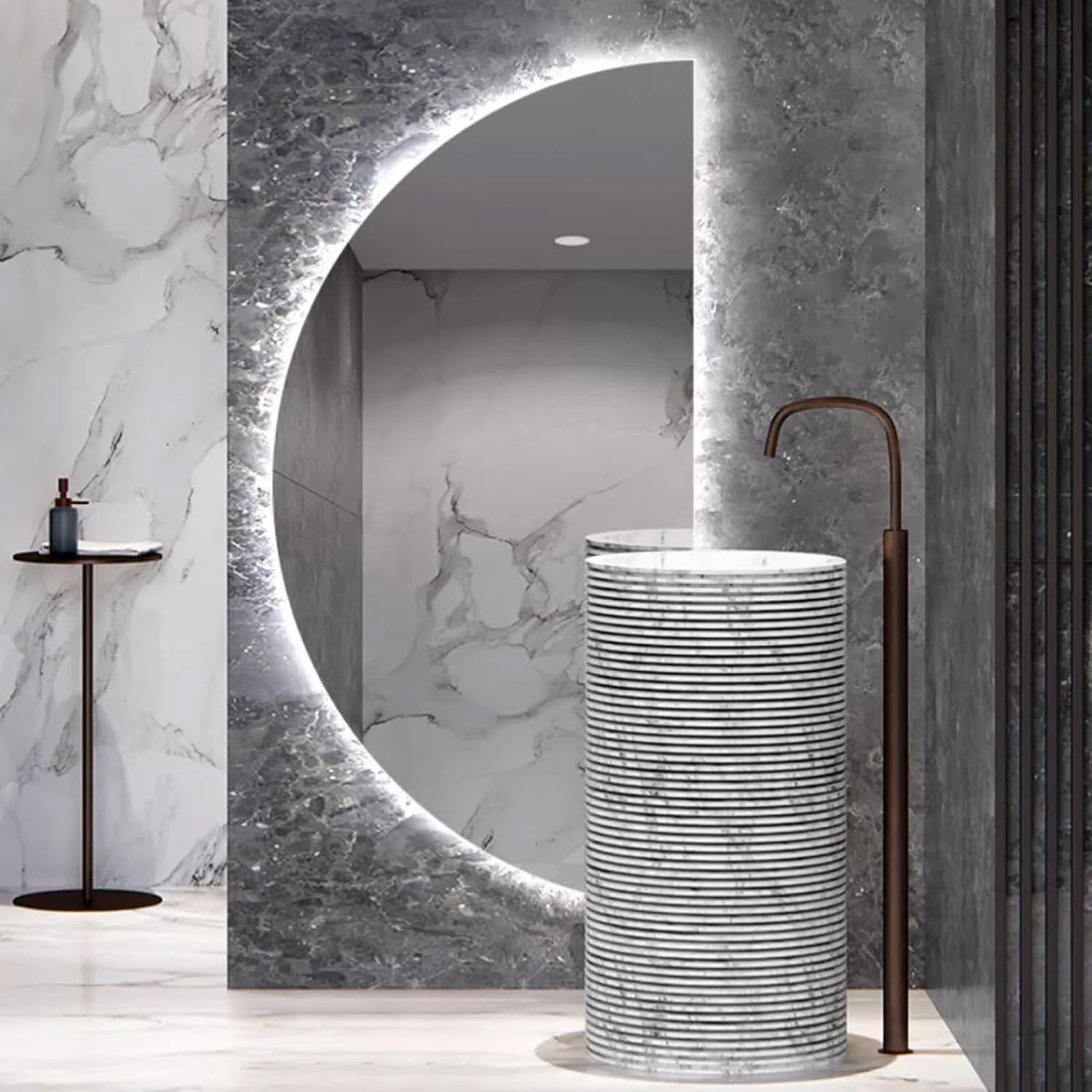 آینه حمام LED روشن YVYKFZD، آینه دیواری بزرگ نیمه ماه، آینه روشویی بدون قاب با ضد مه، آینه تزئینی نیم دایره، نور کم نور 3 رنگ (برش راست، 55x110 سانتی متر / 21.6 "x43.3")