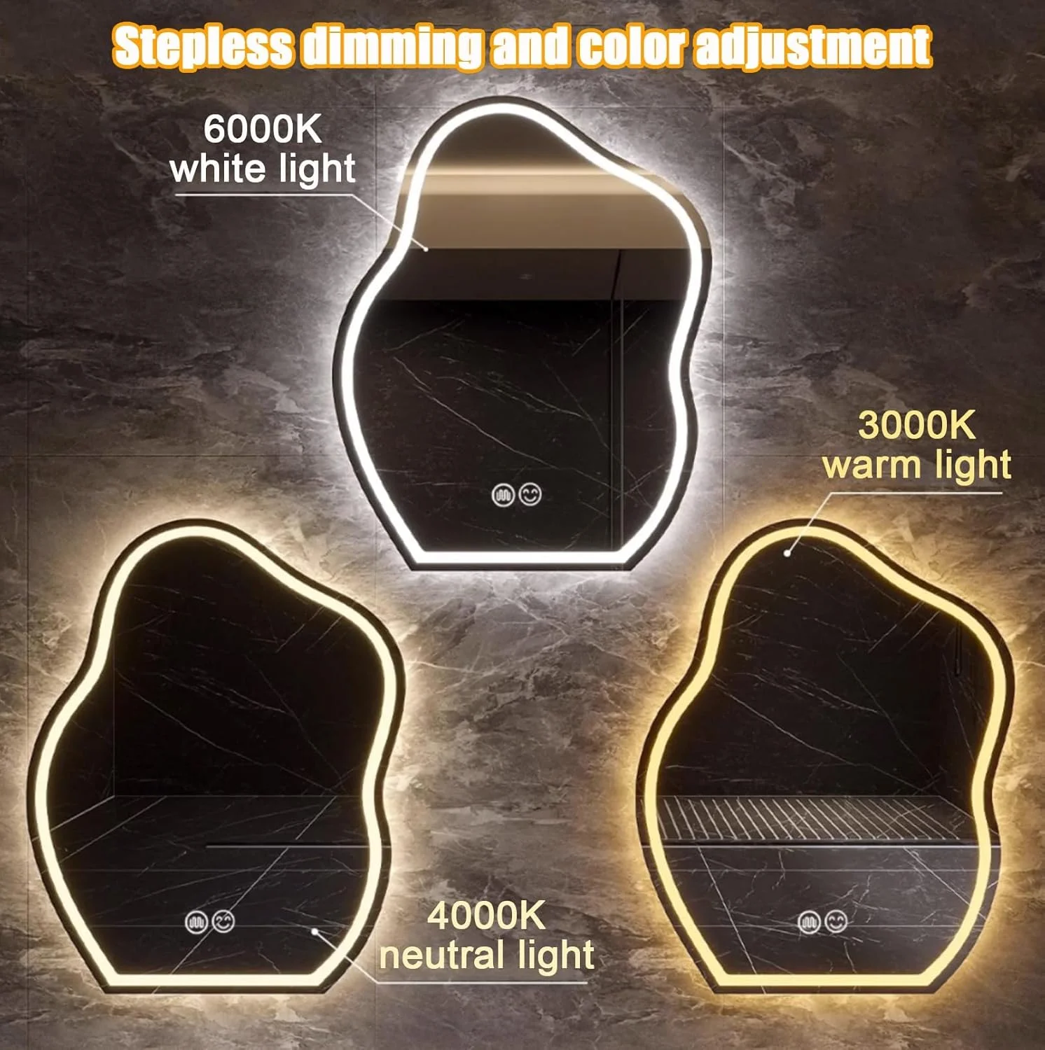 آینه حمام طرح ابر YVYKFZD، آینه دیواری LED با نورپردازی، آینه آرایشی نامنظم با قابلیت تنظیم نور در 3 رنگ، آینه تزئینی بزرگ ضد مه، ضد آب IP44 (نور جلو، 75x100 سانتی متر) آینه حمام طرح ابر YVYKFZD، آینه دیواری LED با نورپردازی، آینه آرایشی نامنظم با قابلیت تنظیم نور در 3 رنگ، آینه تزئینی بزرگ ضد مه، ضد آب IP44 (نور جلو، 75x100 سانتی متر)