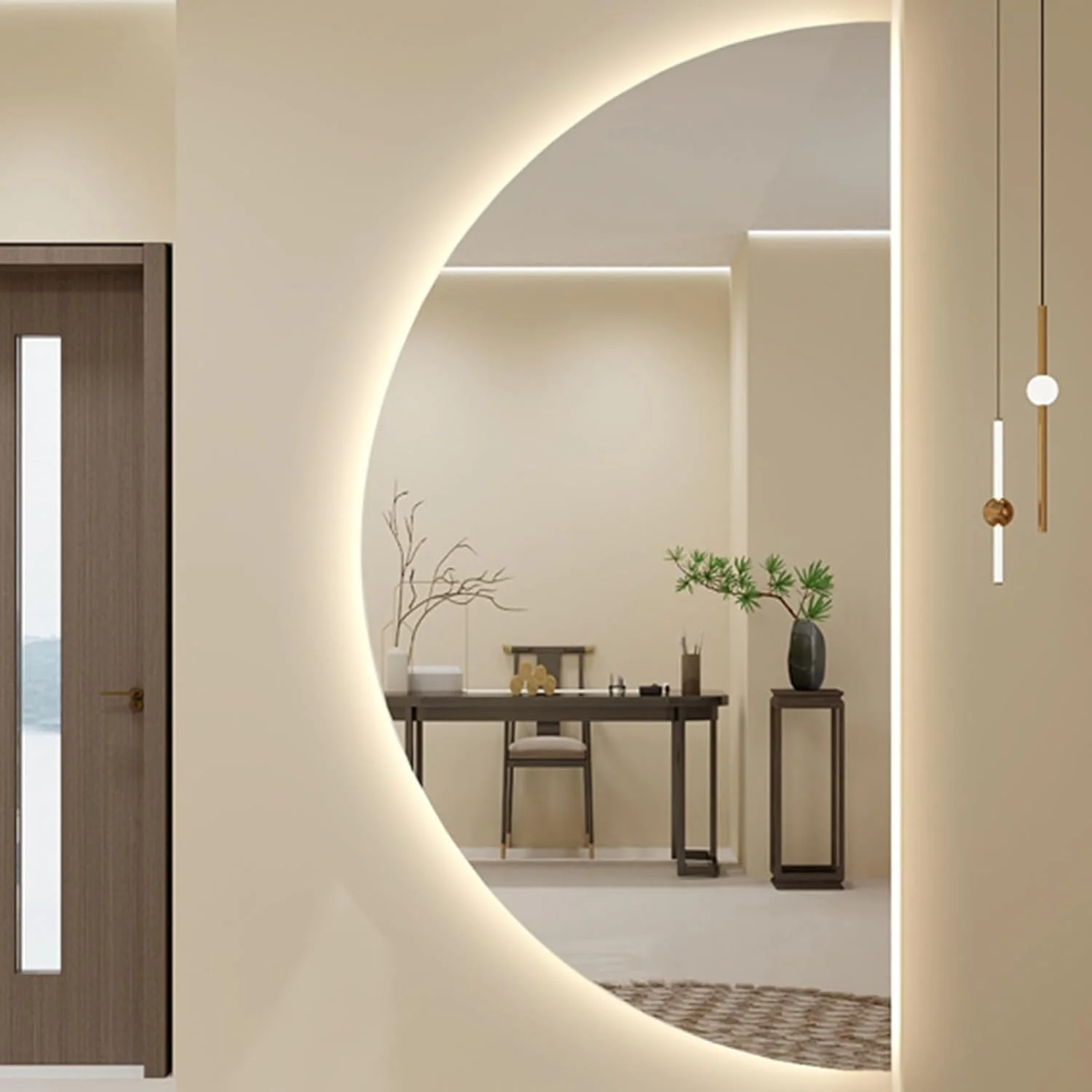 آینه حمام LED روشن YVYKFZD، آینه روشویی نیم دایره آویز، آینه دیواری بزرگ نامنظم نیمه ماه با ضد مه، عملکرد کم نور شونده 3 رنگ (رنگ: برش راست، اندازه: 55x110cm) آینه حمام LED روشن YVYKFZD، آینه روشویی نیم دایره آویز، آینه دیواری بزرگ نامنظم نیمه ماه با ضد مه، عملکرد کم نور شونده 3 رنگ (رنگ: برش راست، اندازه: 55x110cm)