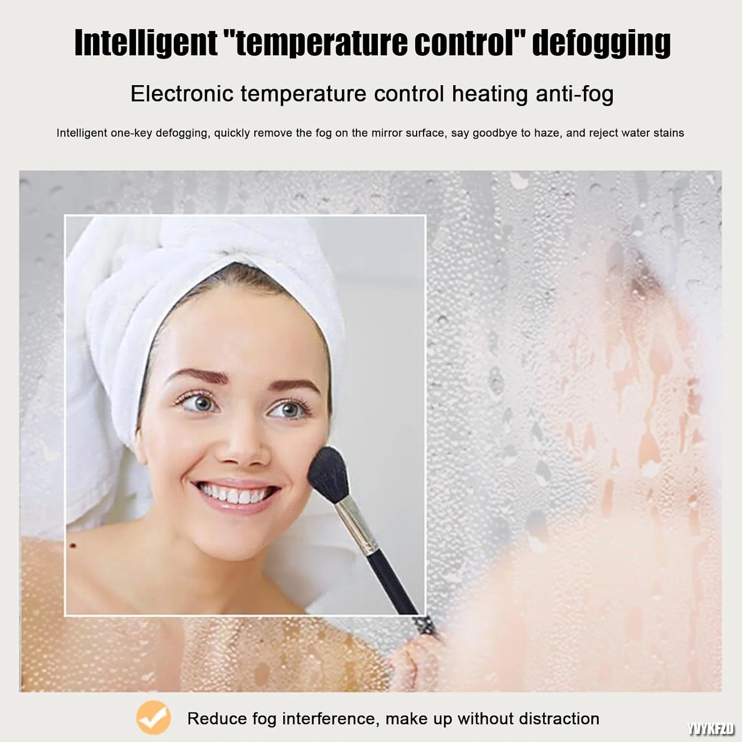 آینه حمام LED روشن YVYKFZD، آینه روشویی نیم دایره آویز، آینه دیواری بزرگ نامنظم نیمه ماه با ضد مه، عملکرد کم نور شونده 3 رنگ (رنگ: برش راست، اندازه: 55x110cm)