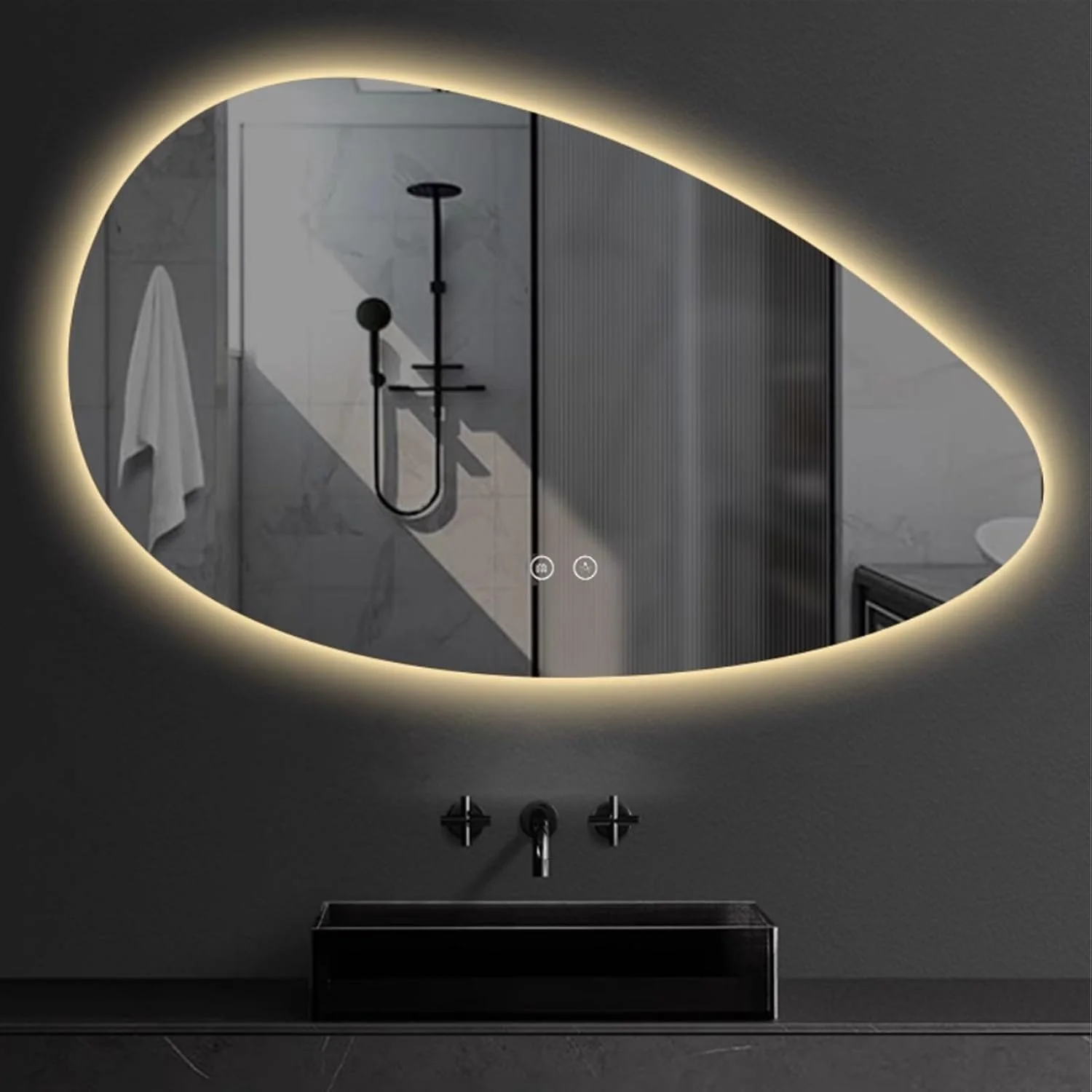 آینه حمام LED با نور پس زمینه YVYKFZD، آینه دیواری بزرگ نامنظم، آینه آرایشی قطره اشکی با 3 رنگ نور، آینه تزئینی ضد مه با نور پس زمینه، دکمه لمسی هوشمند (70x130 سانتی متر / 27.5"x51.1") آینه حمام LED با نور پس زمینه YVYKFZD، آینه دیواری بزرگ نامنظم، آینه آرایشی قطره اشکی با 3 رنگ نور، آینه تزئینی ضد مه با نور پس زمینه، دکمه لمسی هوشمند (70x130 سانتی متر / 27.5"x51.1")