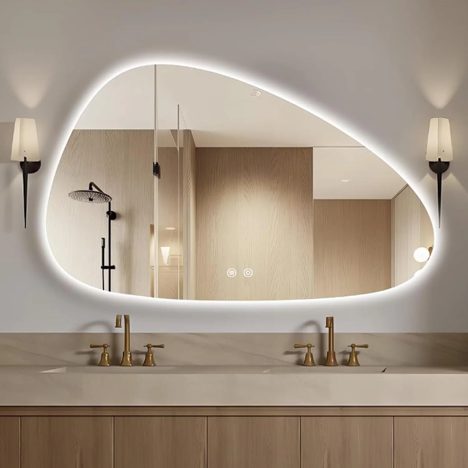 آینه حمام LED دار YVYKFZD، آینه روشویی نور پس زمینه نامنظم، آینه دیواری ضد مه هوشمند، آینه تزئینی با نور 3 رنگ، کلید لمسی (80x130 سانتی متر / 31.4"x51.1") آینه حمام LED دار YVYKFZD، آینه روشویی نور پس زمینه نامنظم، آینه دیواری ضد مه هوشمند، آینه تزئینی با نور 3 رنگ، کلید لمسی (80x130 سانتی متر / 31.4"x51.1")