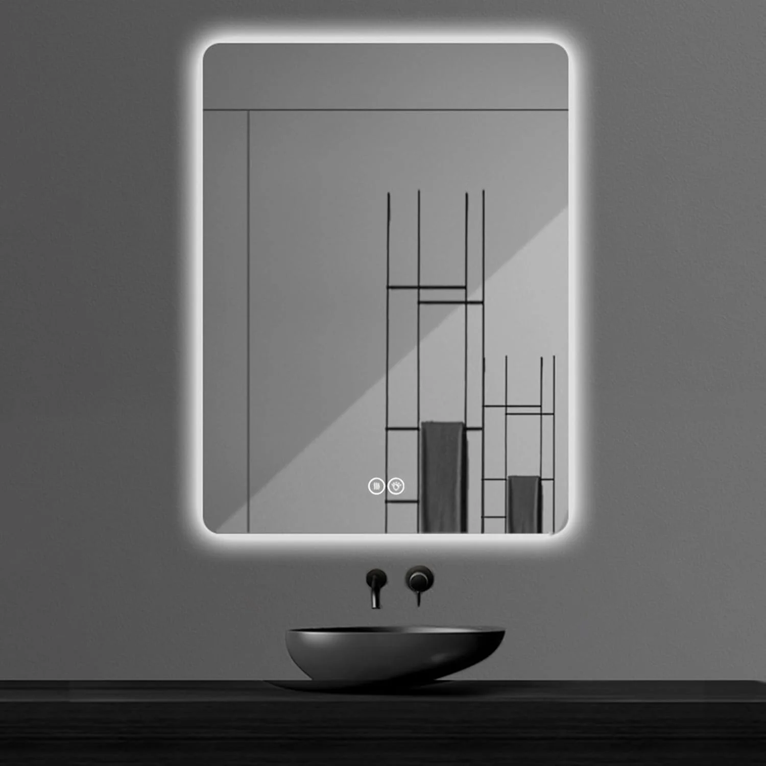 آینه حمام LED دار YVYKFZD، آینه دیواری بزرگ مستطیلی، آینه روشویی ضد مه آویز، 3 رنگ قابل تنظیم، کلید لمسی حسگر (رنگ: A1، اندازه: 100x75cm/39.3x29.5in) آینه حمام LED دار YVYKFZD، آینه دیواری بزرگ مستطیلی، آینه روشویی ضد مه آویز، 3 رنگ قابل تنظیم، کلید لمسی حسگر (رنگ: A1، اندازه: 100x75cm/39.3x29.5in)