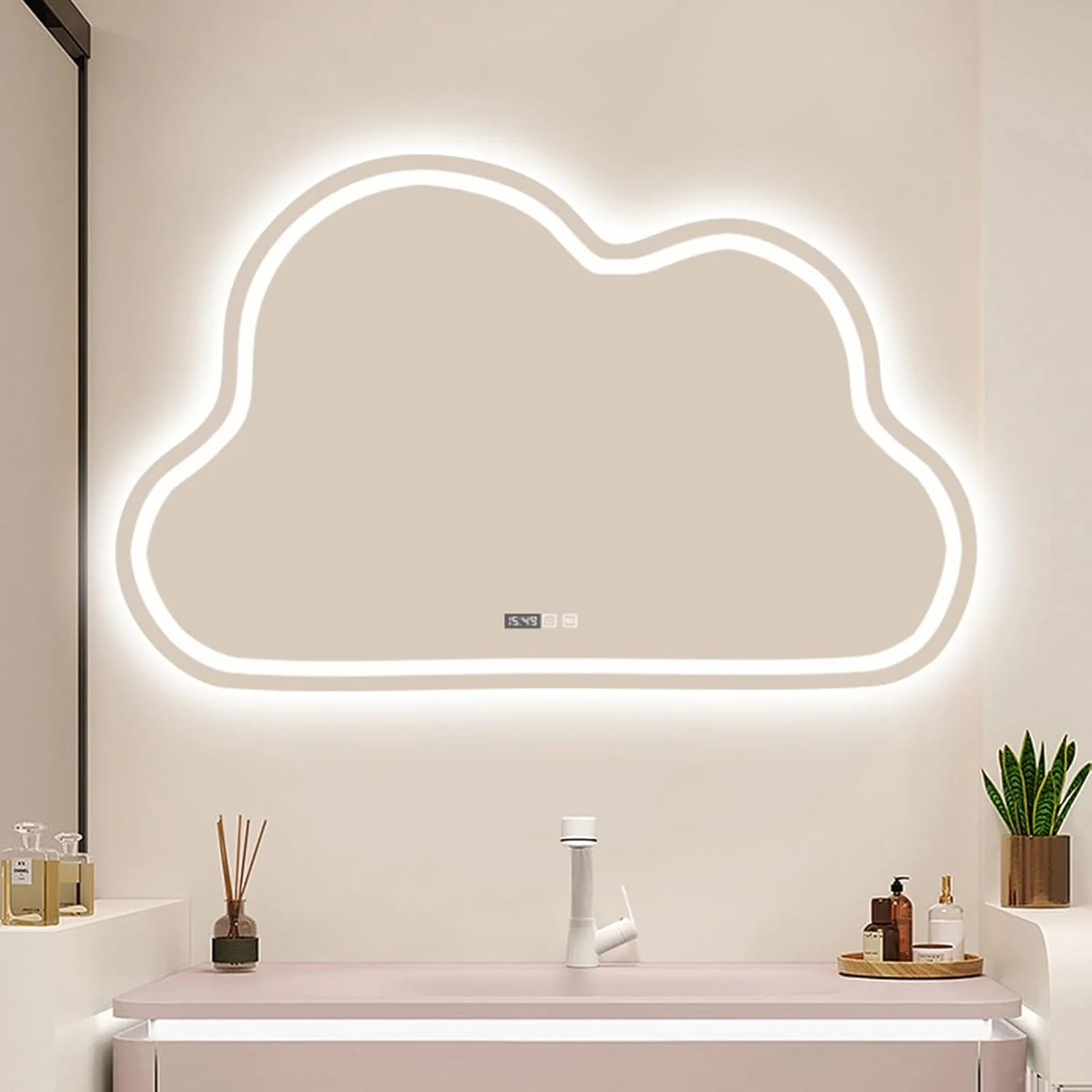 آینه حمام LED با نور پس زمینه YVYKFZD، آینه دیواری بزرگ با شکل ابر نامنظم، آینه روشویی دیواری ضد انفجار با قابلیت تنظیم نور در 3 رنگ، با عملکرد ضد بخار (رنگ: B، اندازه: 110x70cm/43. آینه حمام LED با نور پس زمینه YVYKFZD، آینه دیواری بزرگ با شکل ابر نامنظم، آینه روشویی دیواری ضد انفجار با قابلیت تنظیم نور در 3 رنگ، با عملکرد ضد بخار (رنگ: B، اندازه: 110x70cm/43.