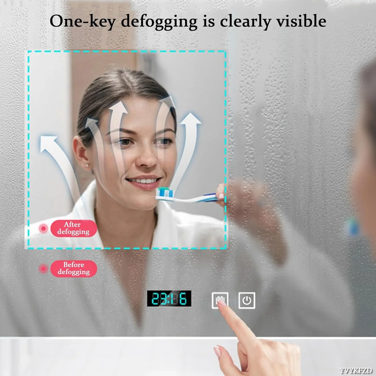 آینه حمام LED با نور پس زمینه YVYKFZD، آینه دیواری بزرگ با شکل ابر نامنظم، آینه روشویی دیواری ضد انفجار با قابلیت تنظیم نور در 3 رنگ، با عملکرد ضد بخار (رنگ: B، اندازه: 110x70cm/43.