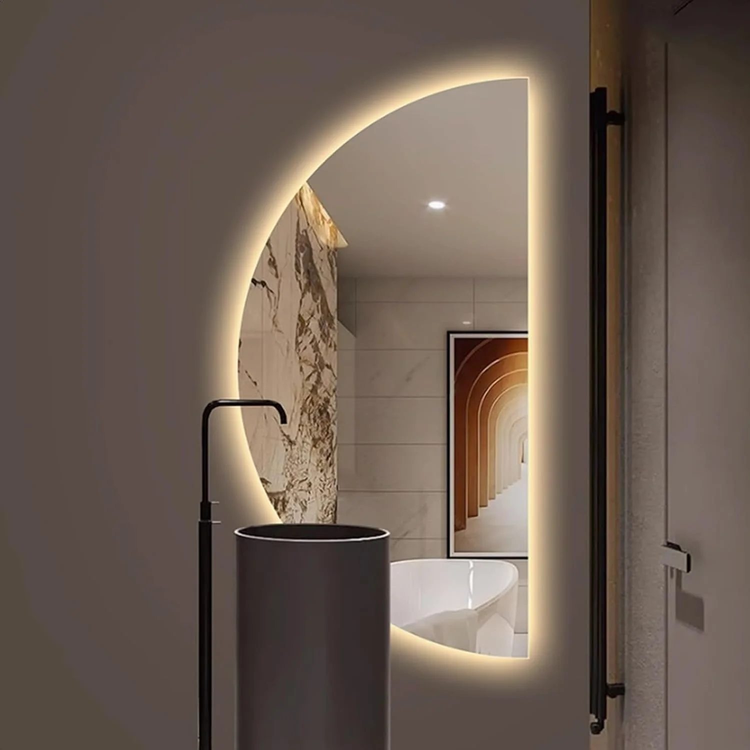 آینه حمام نیمه ماه YVYKFZD، آینه دیواری ضد بخار هوشمند، آینه آرایشی LED کم نور شونده 3 رنگ، آینه تزئینی بدون قاب نیم دایره، کلید لمسی (برش راست، 50x100 سانتی متر / 19.6"x39.3") آینه حمام نیمه ماه YVYKFZD، آینه دیواری ضد بخار هوشمند، آینه آرایشی LED کم نور شونده 3 رنگ، آینه تزئینی بدون قاب نیم دایره، کلید لمسی (برش راست، 50x100 سانتی متر / 19.6"x39.3")