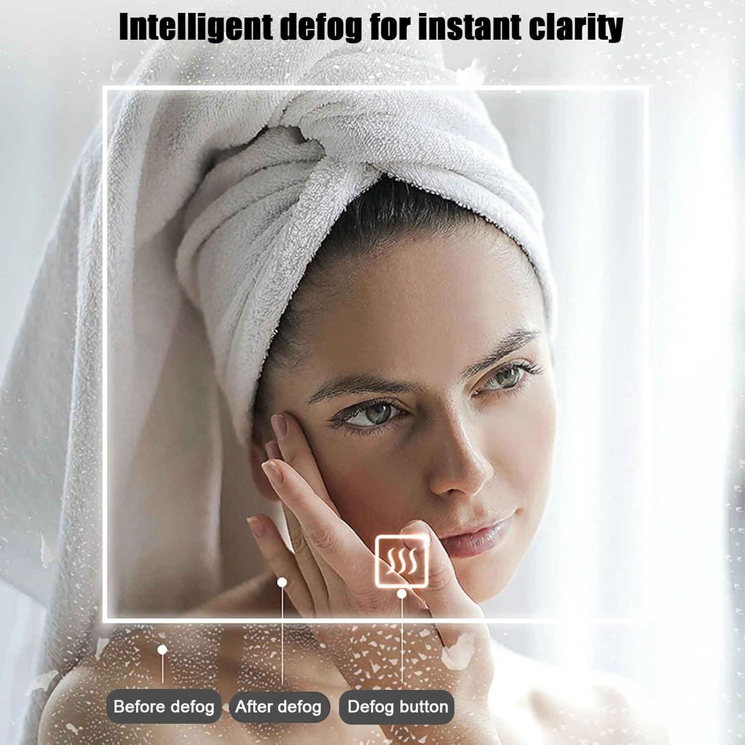 آینه حمام نیمه ماه YVYKFZD، آینه دیواری ضد بخار هوشمند، آینه آرایشی LED کم نور شونده 3 رنگ، آینه تزئینی بدون قاب نیم دایره، کلید لمسی (برش راست، 50x100 سانتی متر / 19.6"x39.3")