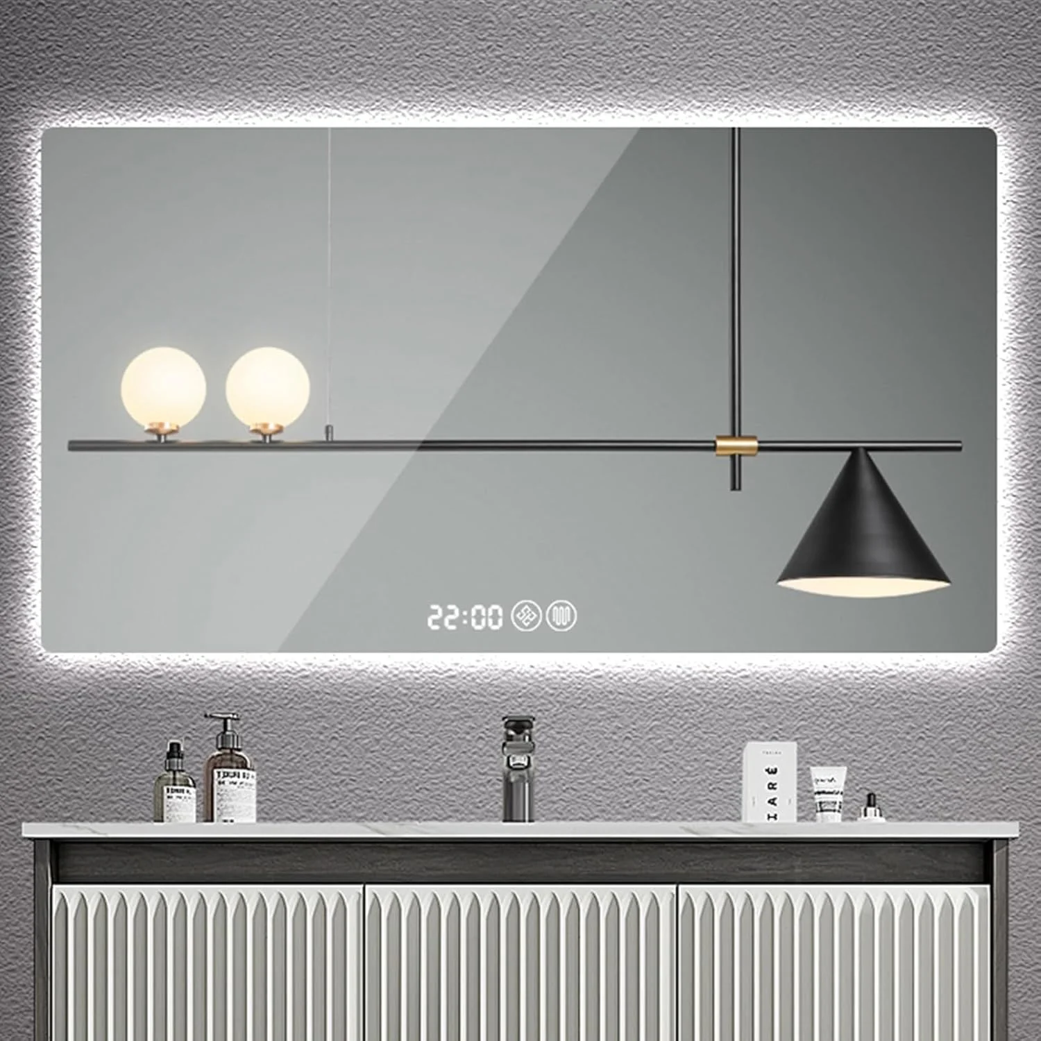 آینه حمام LED مدل YVYKFZD، آینه دیواری بزرگ مستطیلی، آینه روشویی حمام گوشه گرد آویز با عملکرد ضد مه، نمایش زمان، 3 رنگ قابل تنظیم (رنگ: افقی B، سایز آینه حمام LED مدل YVYKFZD، آینه دیواری بزرگ مستطیلی، آینه روشویی حمام گوشه گرد آویز با عملکرد ضد مه، نمایش زمان، 3 رنگ قابل تنظیم (رنگ: افقی B، سایز