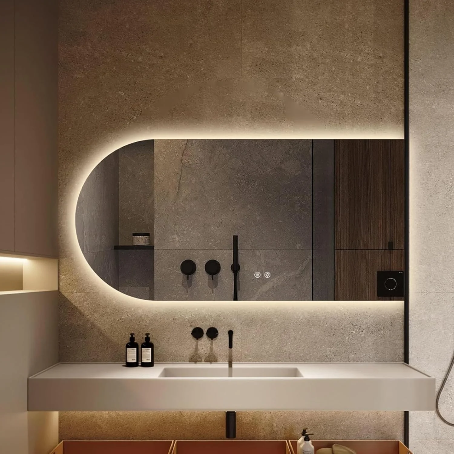 آینه قدی کمانی LED مدل YVYKFZD، آینه روشویی با قابلیت تنظیم نور در 3 رنگ، آینه دیواری بزرگ ضد بخار، آینه تزئینی هوشمند بدون قاب با نور پس زمینه، مناسب برای اتاق خواب، اتاق نشیمن، ورودی (برش راست، 60x90 سانتی متر / 23.6"x3)