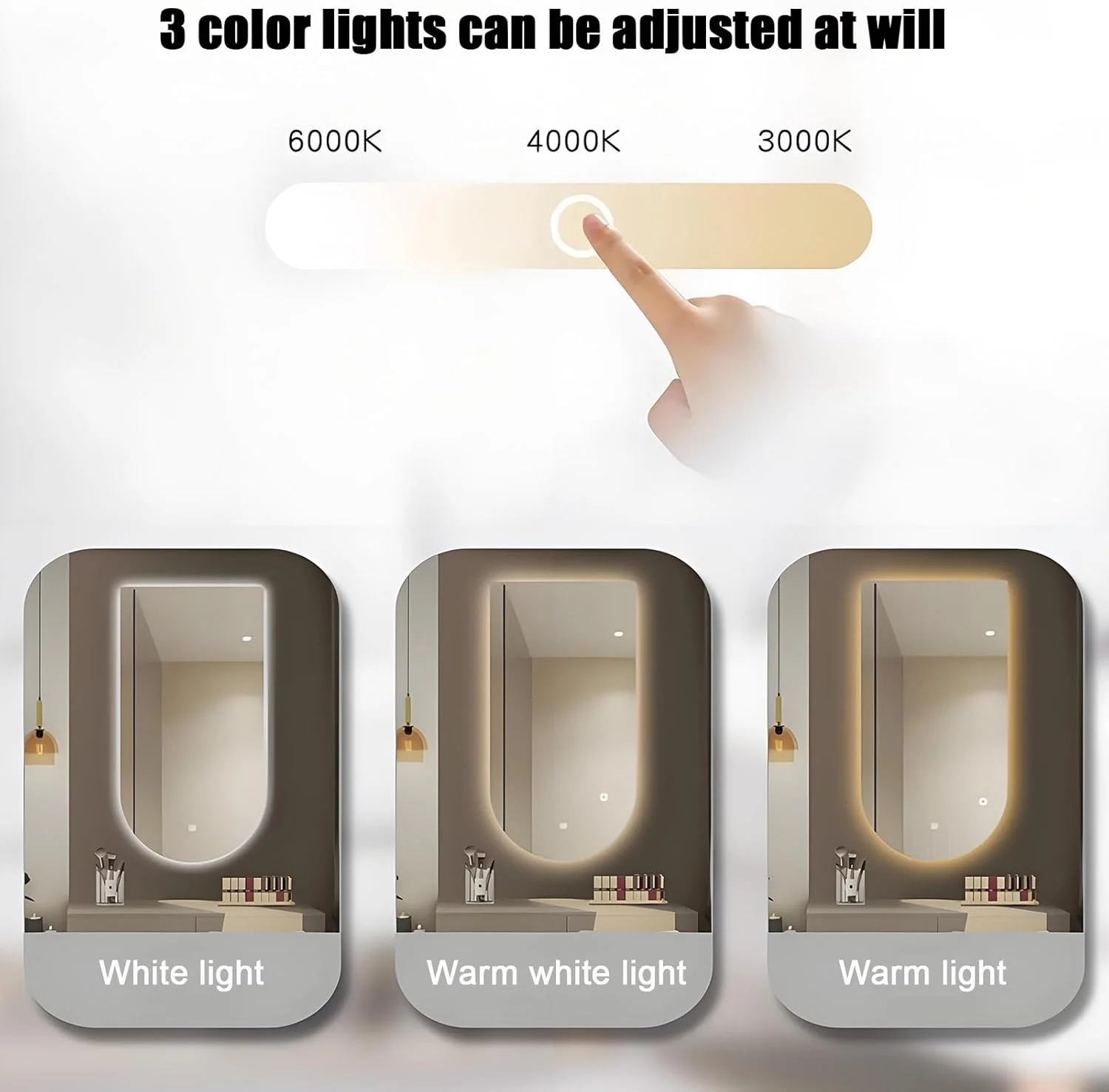 آینه قدی کمانی LED مدل YVYKFZD، آینه روشویی با قابلیت تنظیم نور در 3 رنگ، آینه دیواری بزرگ ضد بخار، آینه تزئینی هوشمند بدون قاب با نور پس زمینه، مناسب برای اتاق خواب، اتاق نشیمن، ورودی (برش راست، 60x90 سانتی متر / 23.6"x3)