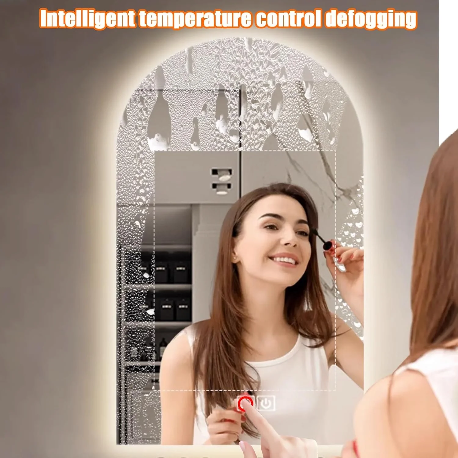 آینه حمام LED قوسی YVYKFZD، آینه دیواری بزرگ ضد مه، آینه روشویی بدون قاب، آینه تزئینی هوشمند با نور پس زمینه، نور کم نور شونده 3 رنگ (برش پایین، 60x90 سانتی متر / 23.6"x35.4")