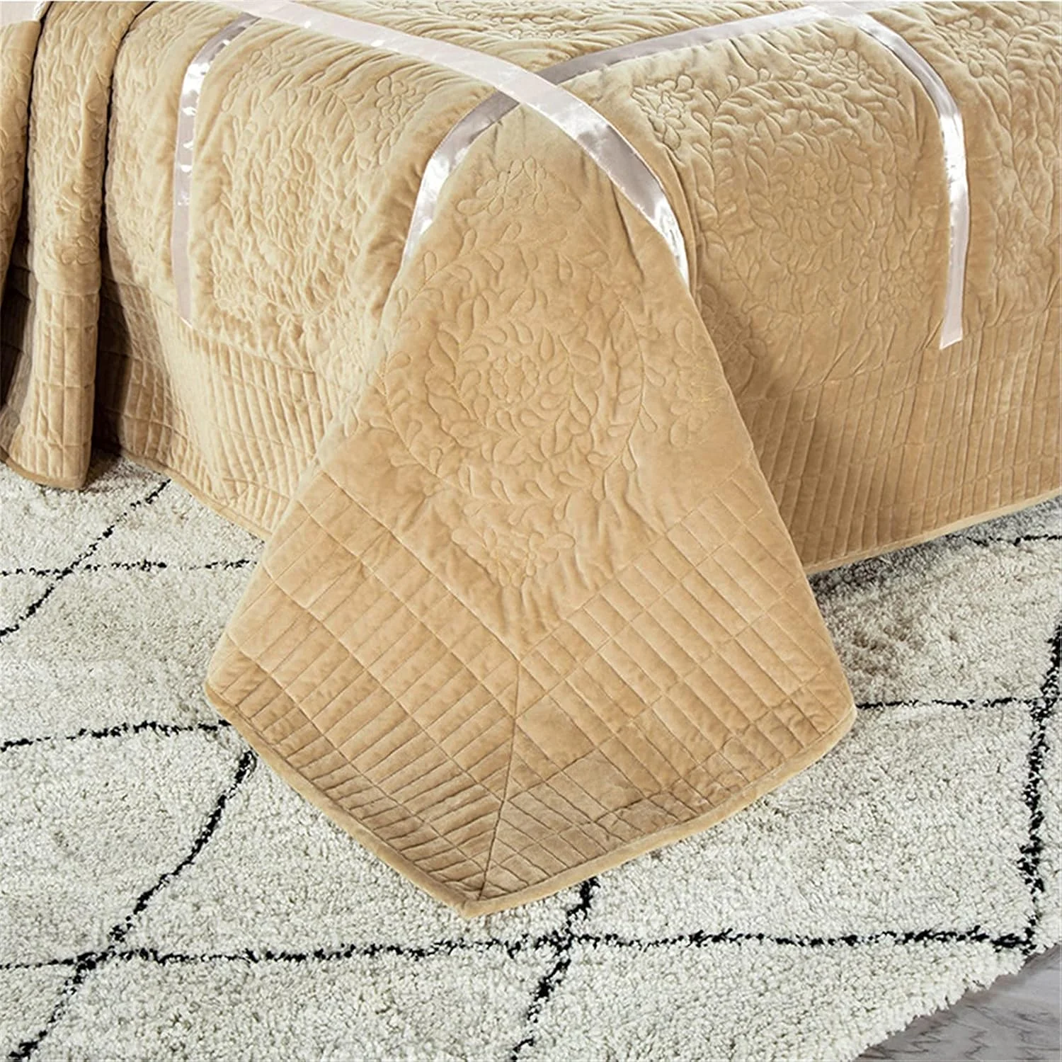 روتختی تکه دوزی قهوه ای پنبه ای دو رو، روانداز لحافی برای دکور اتاق خواب - لحاف برجسته گرم، روکش لحاف، پتو، روتختی دو نفره با روبالشی، 224 * 234 سانتی متر، -270 * 234 سانتی متر