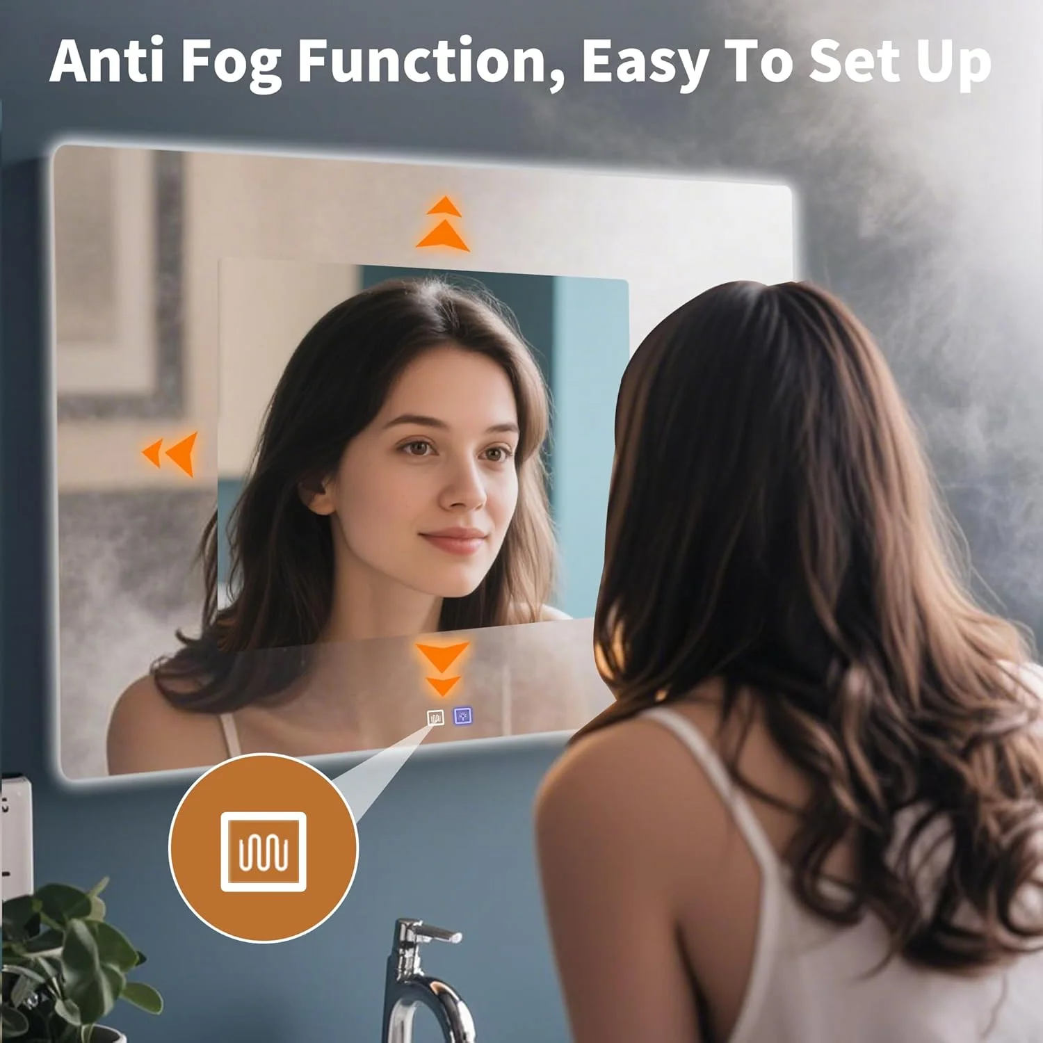 آینه حمام ال ای دی YUFER با ابعاد 48x36 اینچ با نور پس زمینه و جلو – آینه روشویی ضد مه قابل تنظیم با 3 دمای رنگ، عملکرد حافظه، طراحی ضد شکست برای حمام های مدرن