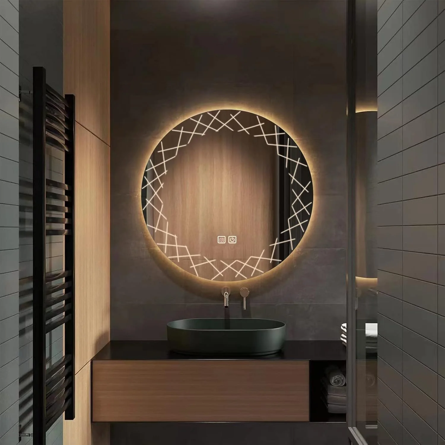 YOSHOOT Bathroom Mirror with Lighting, 80 cm Round Wall Mirror, LED Lighting, Anti-Fog Large Make-Up Mirror, Touch Button, Dimmable, 3 Colours, LED, 6400 K, IP44 (Nest)