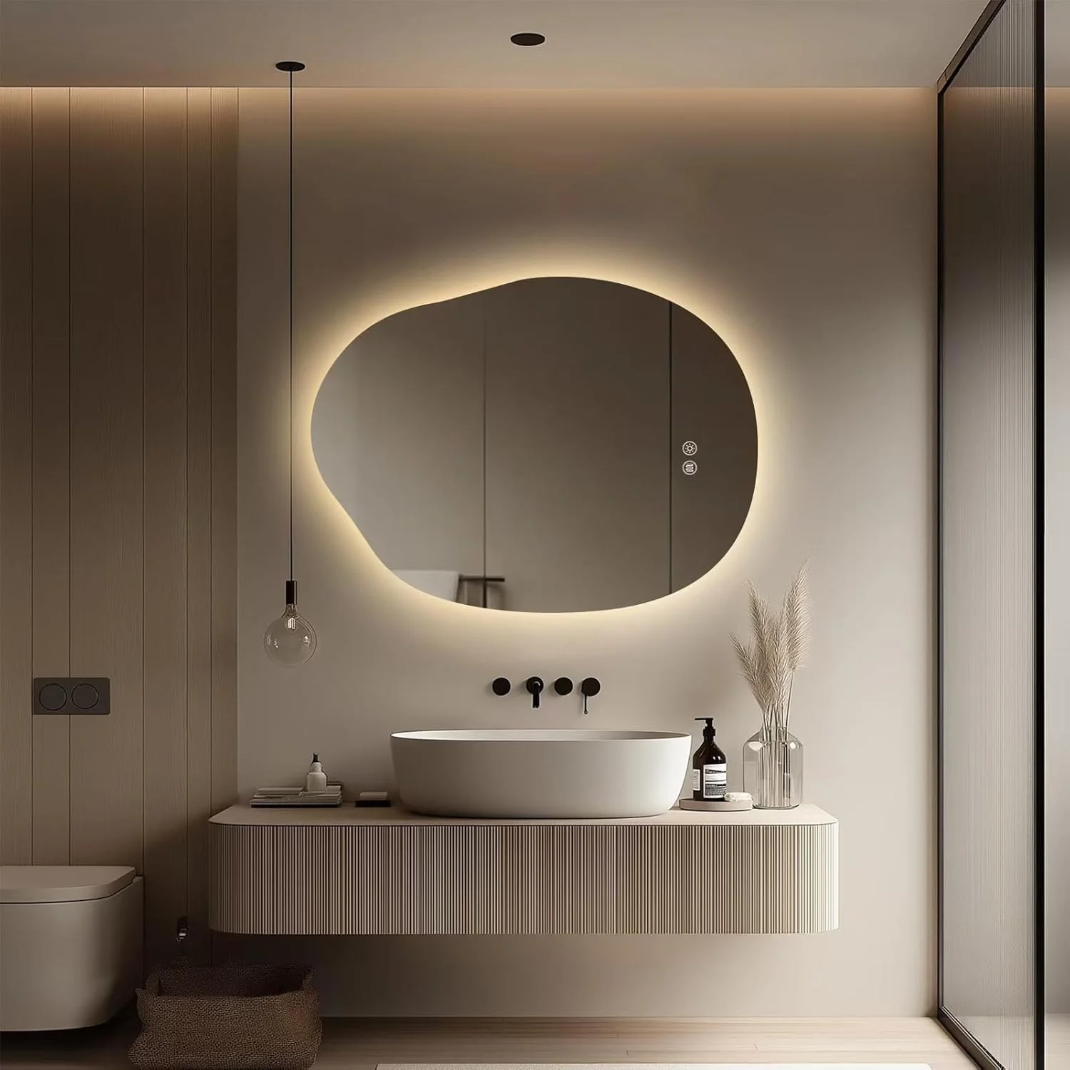 Yoding LED Bathroom Mirror with Lights 24x32”, Stepless Dimmable Irregular LED Mirror with 3 Colors, Anti-Fog, Shatter-Proof, Memory, Frameless Makeup Mirror for Bathroom (Horizontal/Vertical) Yoding LED Bathroom Mirror with Lights 24x32”, Stepless Dimmable Irregular LED Mirror with 3 Colors, Anti-Fog, Shatter-Proof, Memory, Frameless Makeup Mirror for Bathroom (Horizontal/Vertical)