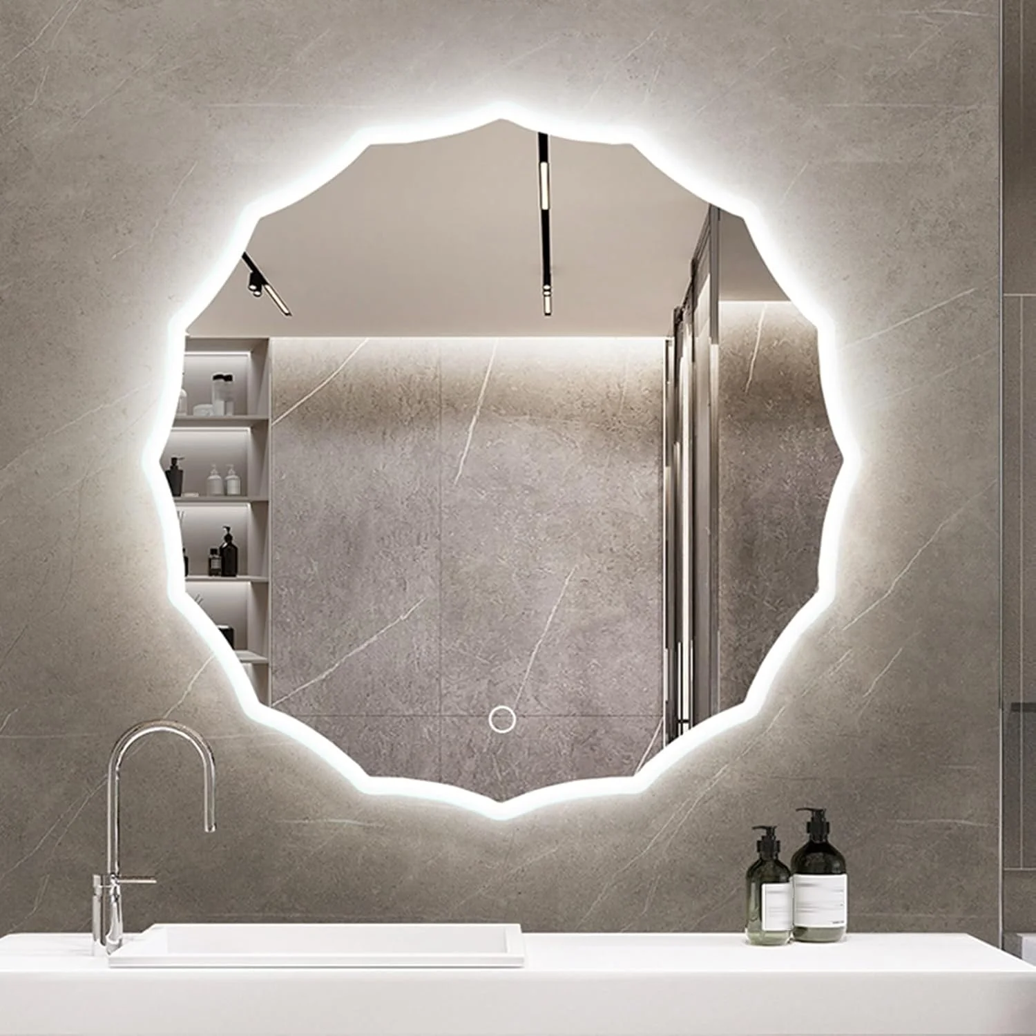 آینه YHWKGZ با دیمستر، آینه گرد LED حمام، با چراغ های سه رنگ، آینه ورودی خلاقانه، اتاق پرو با قابلیت تنظیم نور، میز آرایش، آینه آویز اتاق خواب (اندازه: 31.4 اینچ/80 سانتی متر)