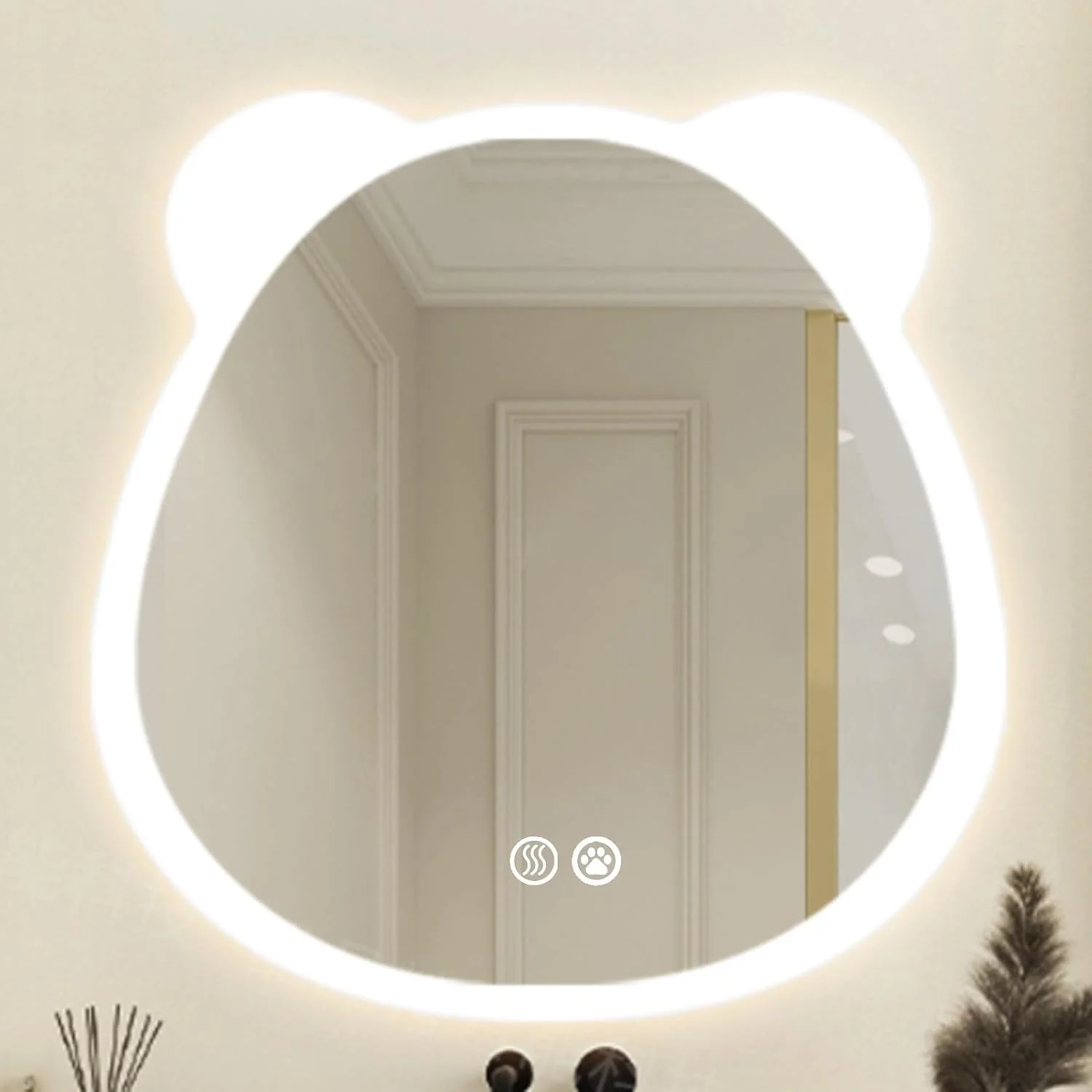 آینه روشویی YHWKGZ، آینه دیواری با دکمه ضد مه جداگانه، آینه روشویی LED با قابلیت تنظیم نور و ضد مه، آینه حمام نورانی (سایز: 28" x 28" (70 x 69 سانتی متر))