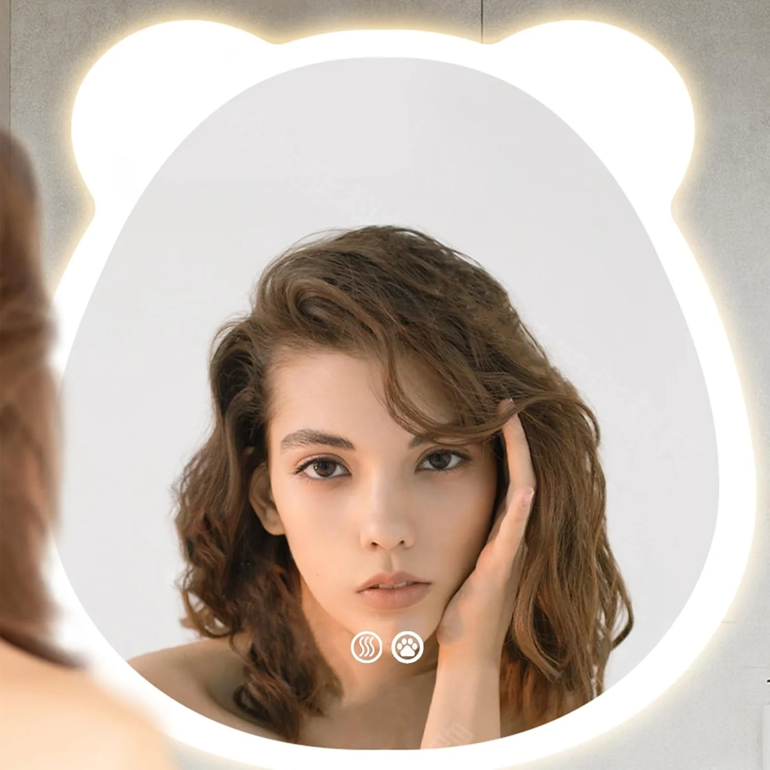 آینه روشویی YHWKGZ، آینه دیواری با دکمه ضد مه جداگانه، آینه روشویی LED با قابلیت تنظیم نور و ضد مه، آینه حمام نورانی (سایز: 28" x 28" (70 x 69 سانتی متر))