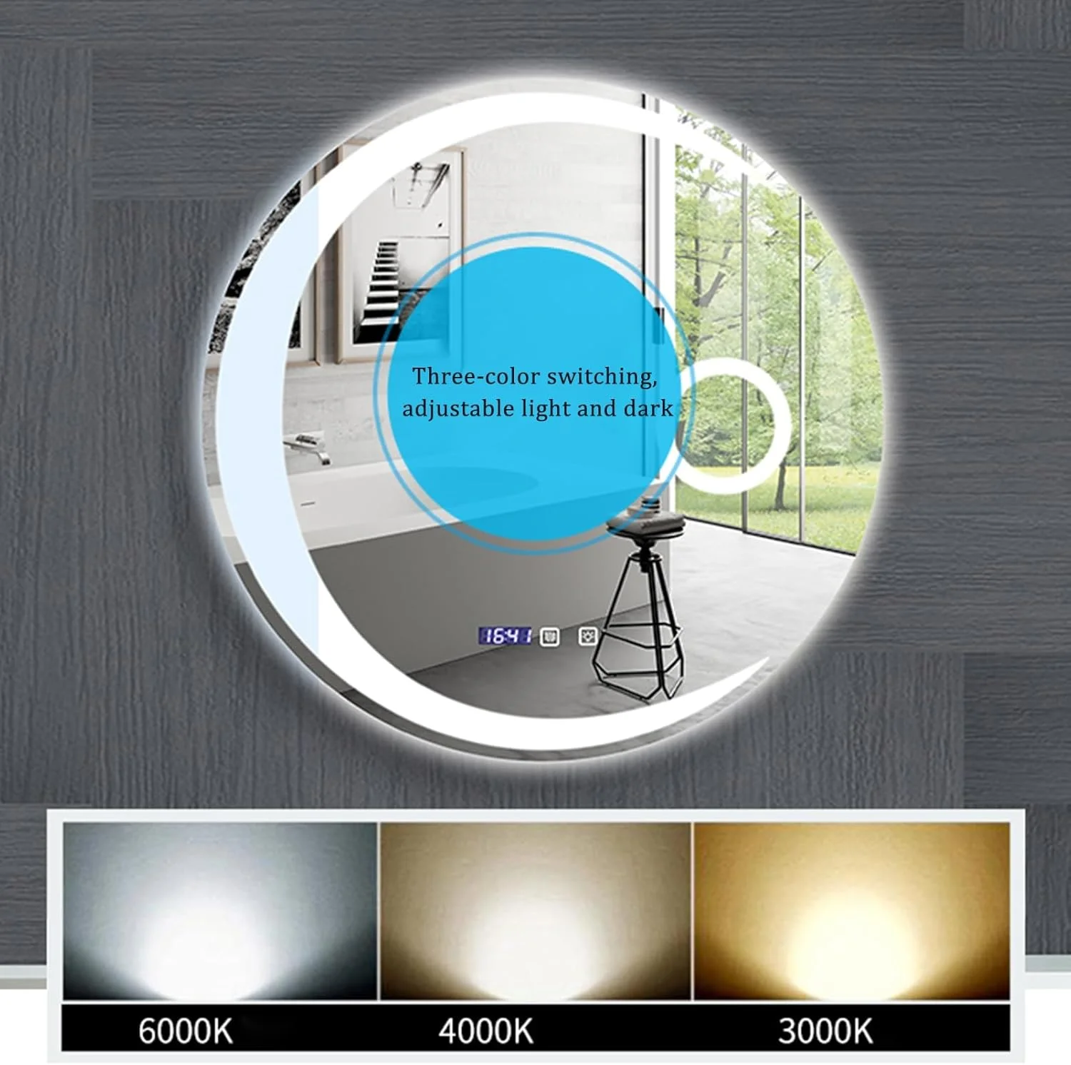 آینه YHWKGZ با LED، آینه های هوشمند حمام دیواری، آینه آرایشی روشن با قابلیت تنظیم نور بی نهایت، آینه آرایشی گرد نصب آسان (اندازه: 100x100 سانتی متر)
