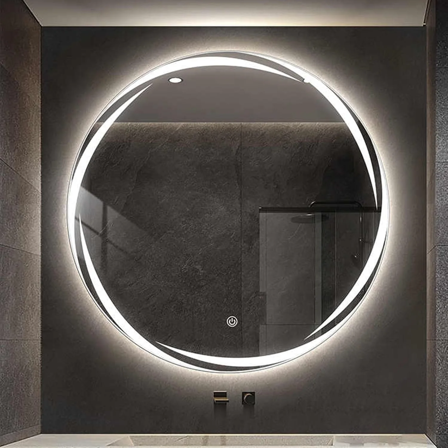 آینه گرد دیواری YHWKGZ برای حمام، آینه روشویی با پد ضد بخار، آینه بدون قاب با قابلیت تنظیم نور، ضد آب، دارای دکمه های لمسی دوگانه، مناسب برای دکوراسیون حمام/اتاق خواب/اتاق نشیمن و غیره (سایز