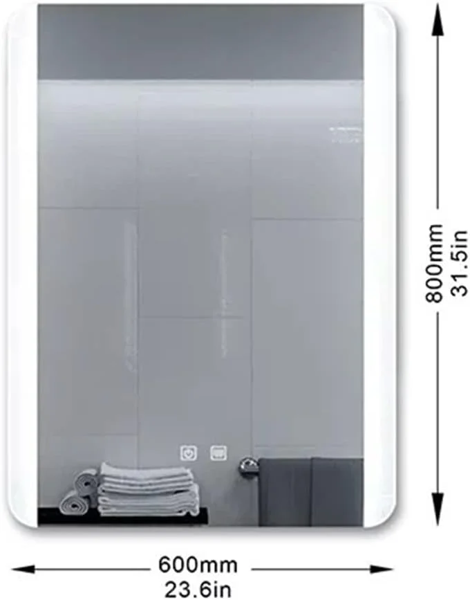 آینه حمام YHUAEE مستطیلی هوشمند با قابلیت تنظیم نور، نصب دیواری، مناسب آرایش، ضد بخار، دارای کلید لمسی، مناسب هتل و میز آرایش