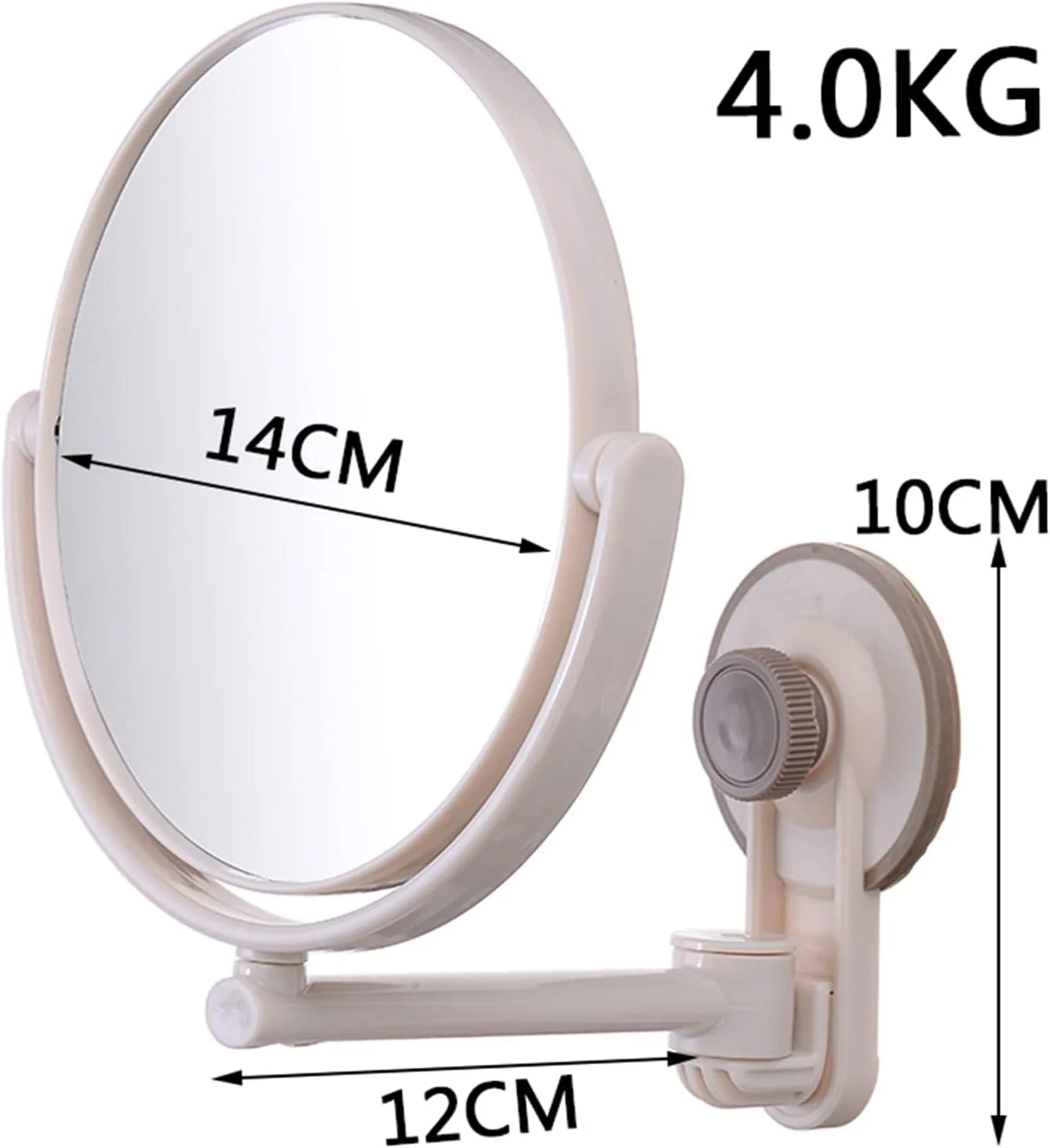 آینه دو طرفه گرد YHUAEE مناسب آرایش و اصلاح صورت، با پایه مکنده و قابل نصب روی دیوار، مناسب برای حمام و اتاق خواب