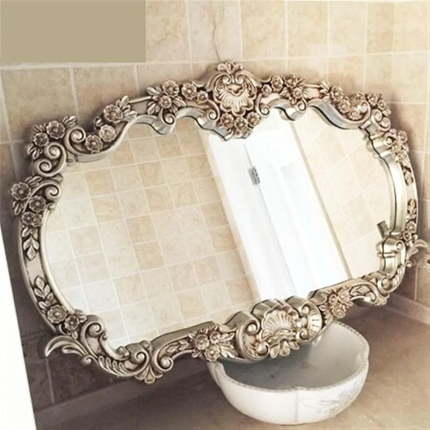 آینه حمام YHUAEE، آینه توالت، آینه دیواری، آینه تزئینی، دو پایه